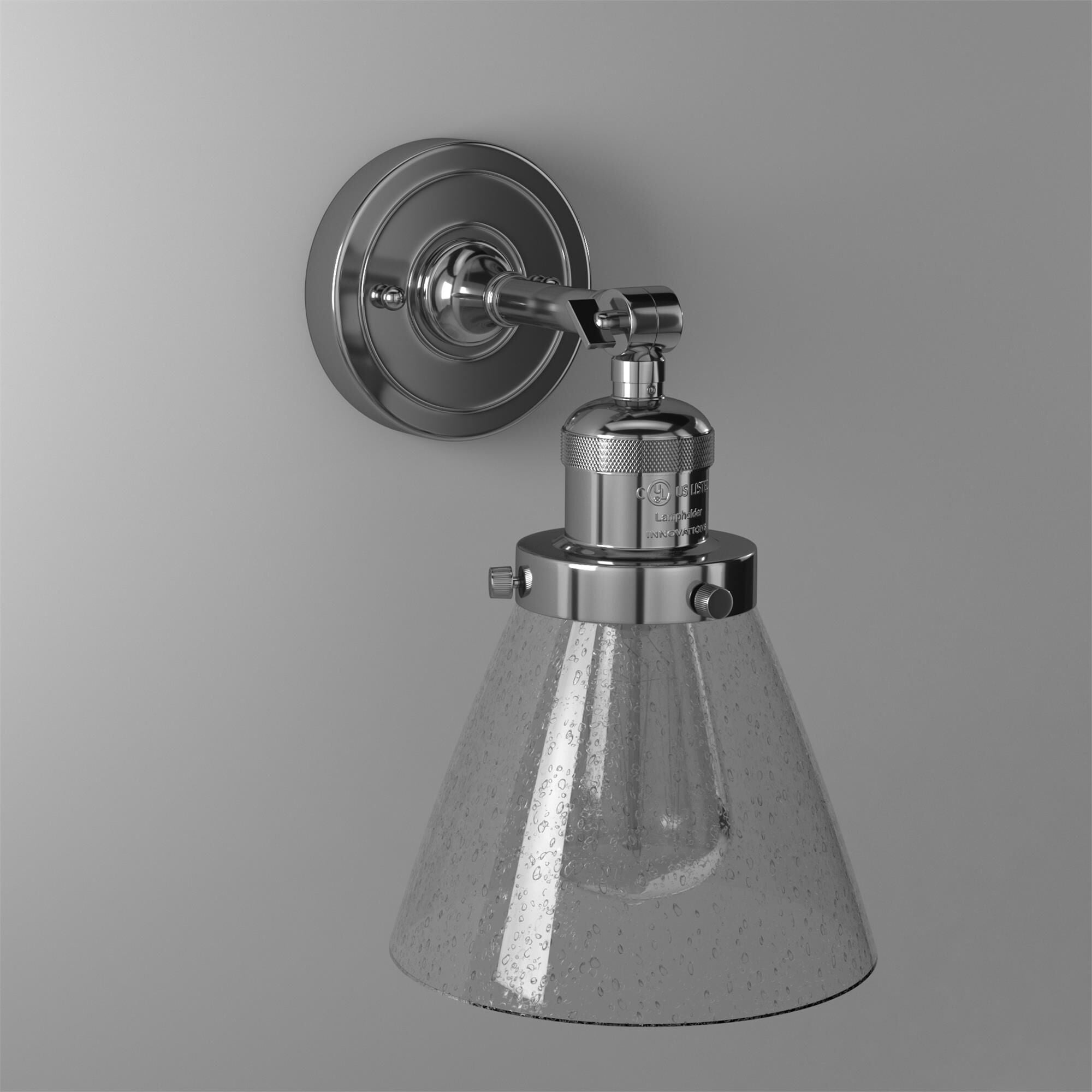 Shown in Polished Chrome finish and Seedy glass