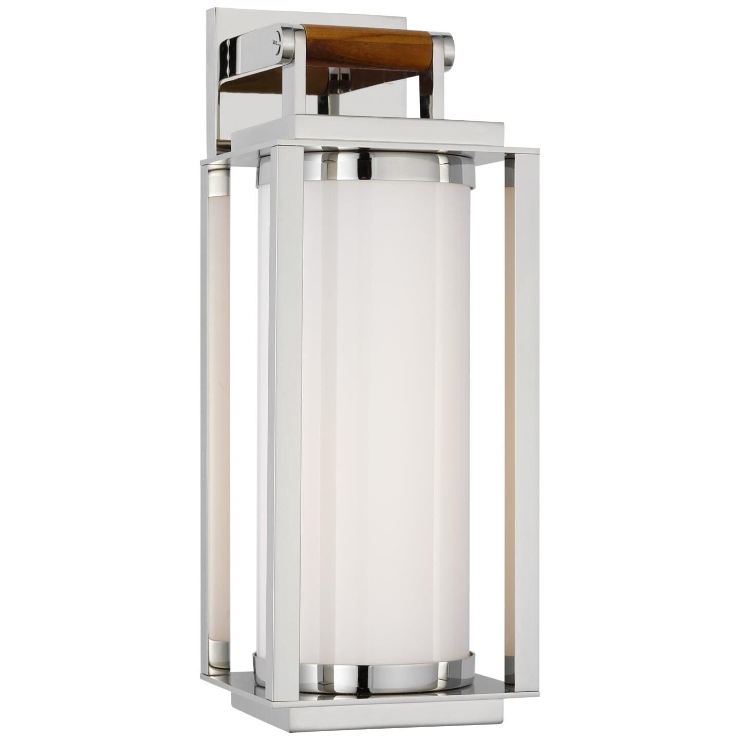 Shown in Polished Nickel And Teak finish and White Glass shade