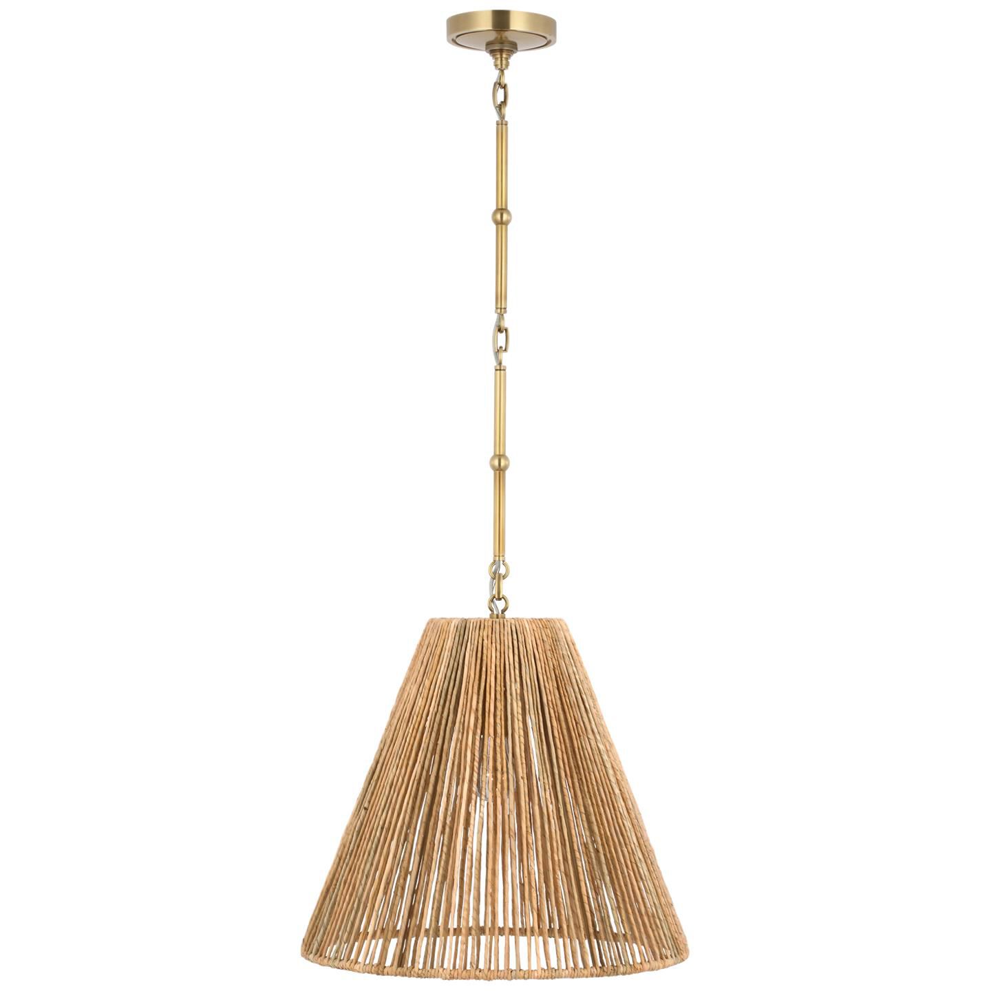 Shown in Hand-Rubbed Antique Brass finish and Natural Abaca shade