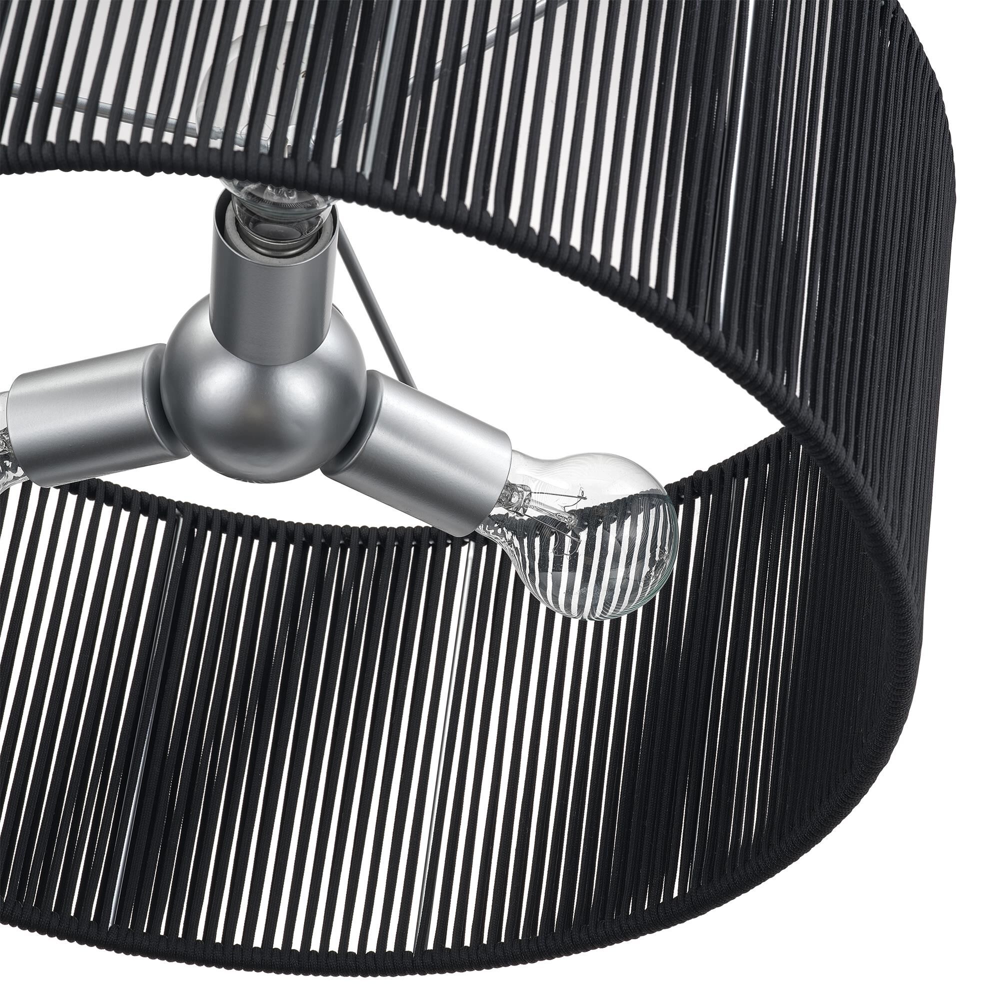 Shown in Painted Nickel finish and Hand-Woven Parisian Night Color Polyester Rope shade