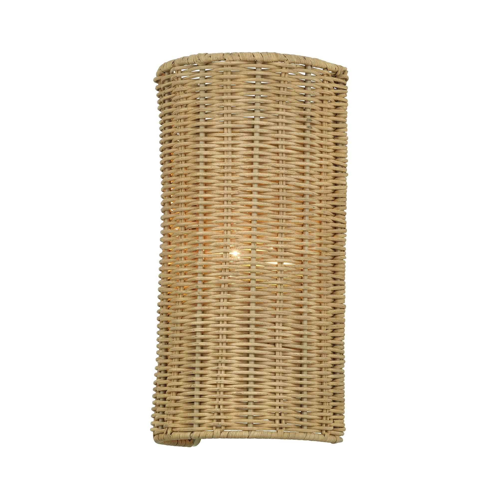 Shown in Antique Gold Leaf finish and Hand-Woven Rustic Walnut Color Rattan shade