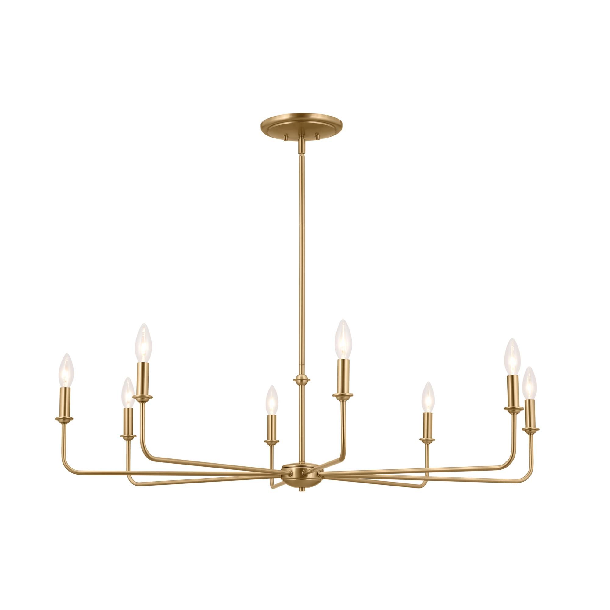 Shown in Brushed Natural Brass finish and Fabric and Bell shade