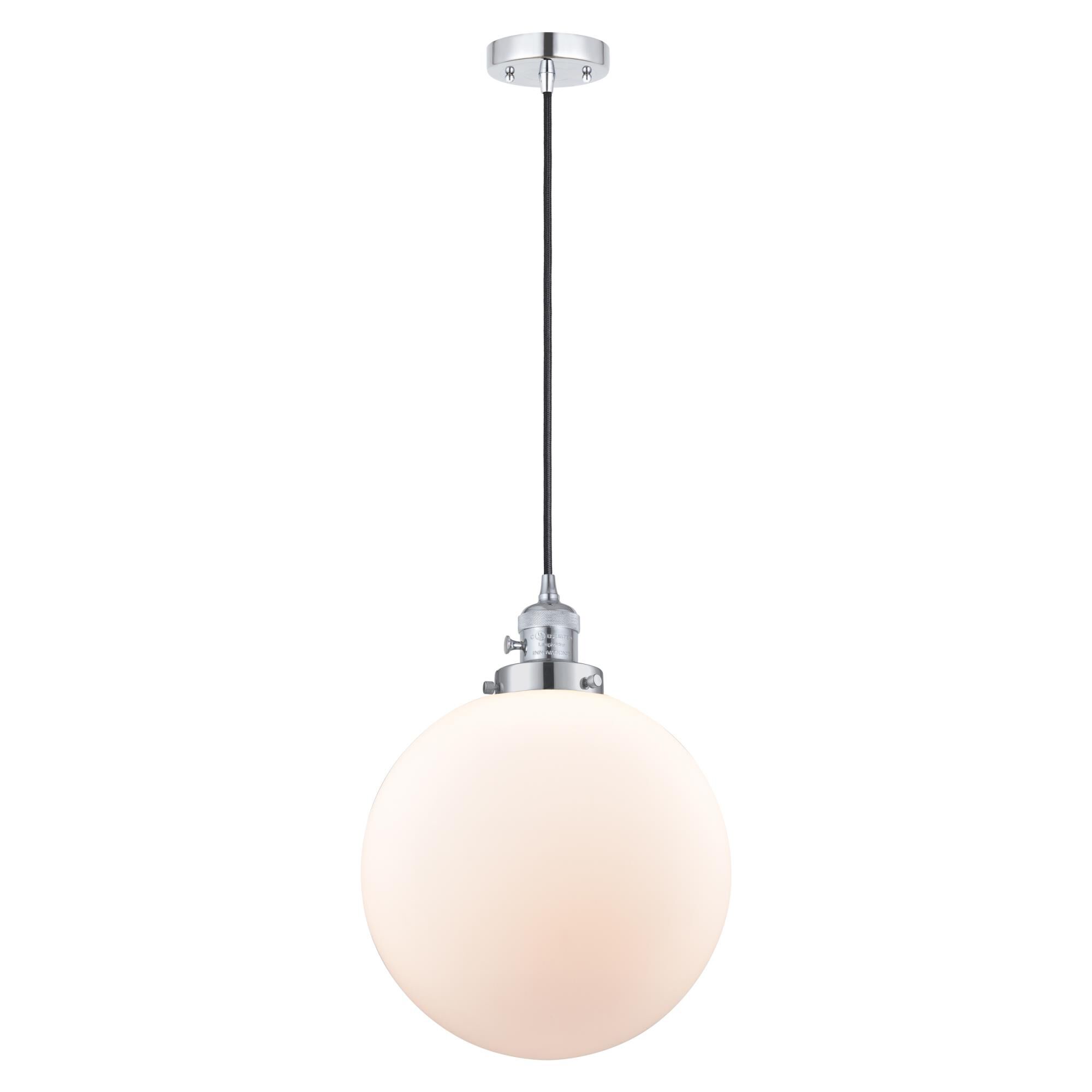 Shown in Polished Chrome finish and Matte White Cased glass