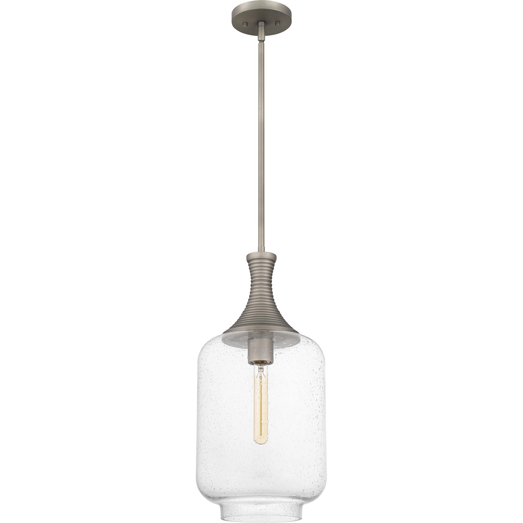 Shown in Antique Nickel finish and Clear Seedy Glass shade