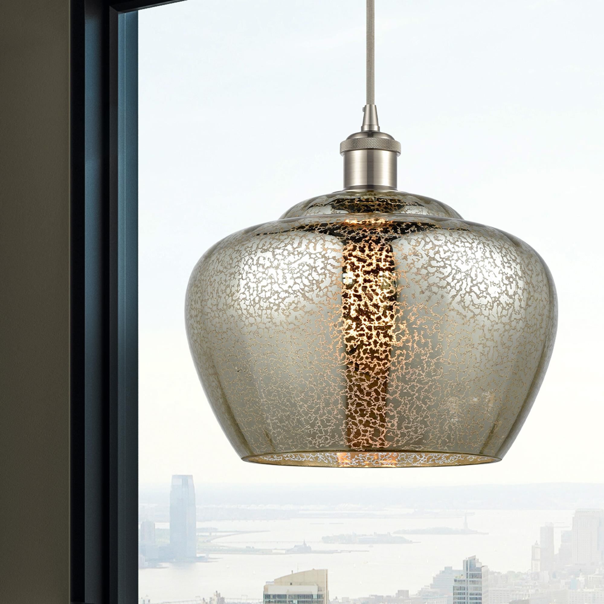 Shown in Brushed Satin Nickel finish and Mercury glass