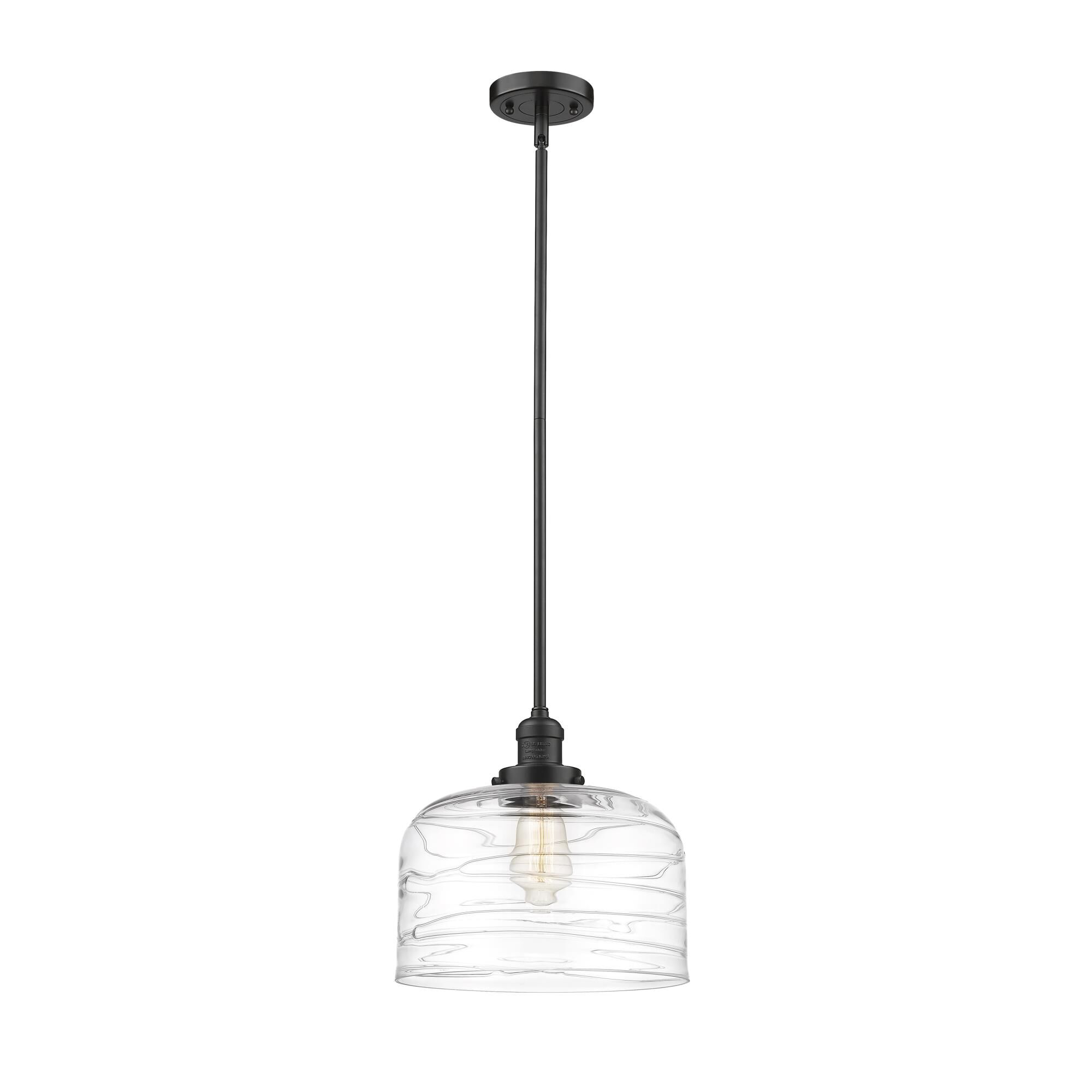 Shown in Oil Rubbed Bronze finish and Clear Deco Swirl X-Large Bell glass