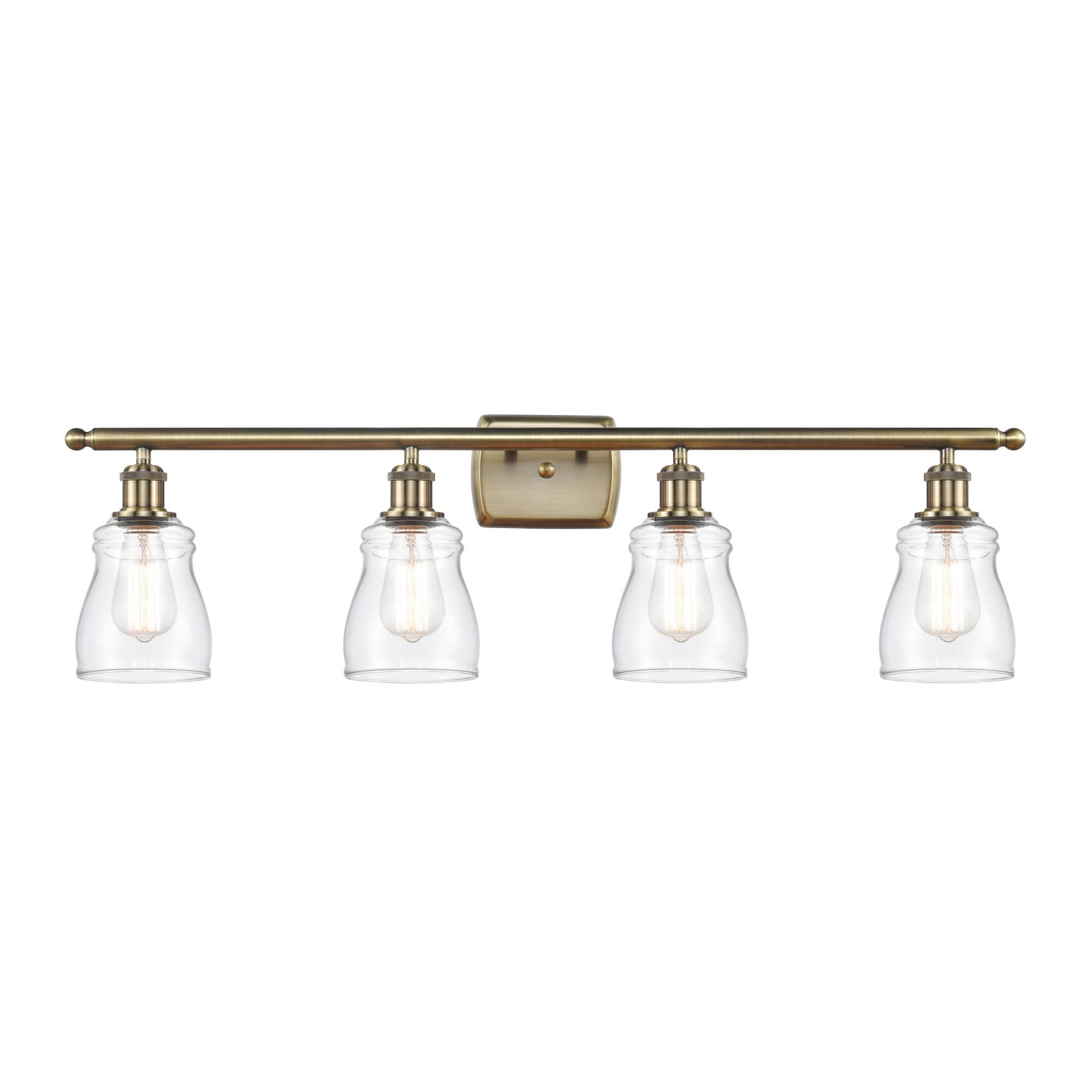Shown in Antique Brass finish and Bell glass and Glass shade