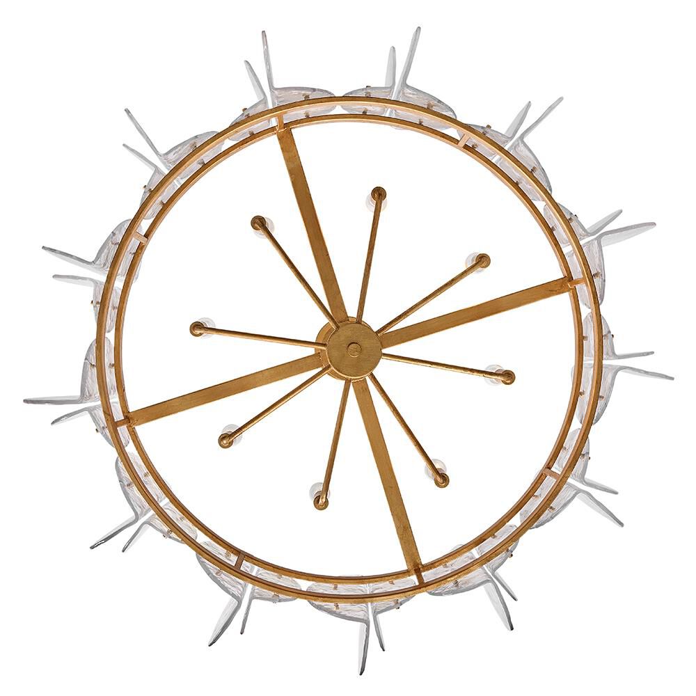 Shown in Distressed Brass finish and Clear Pressed glass