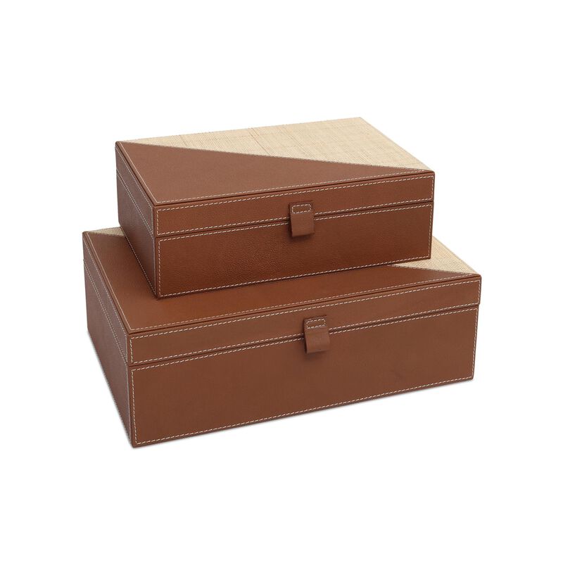 Leather & Raffia Accent Box Set of 2 by Currey & Company