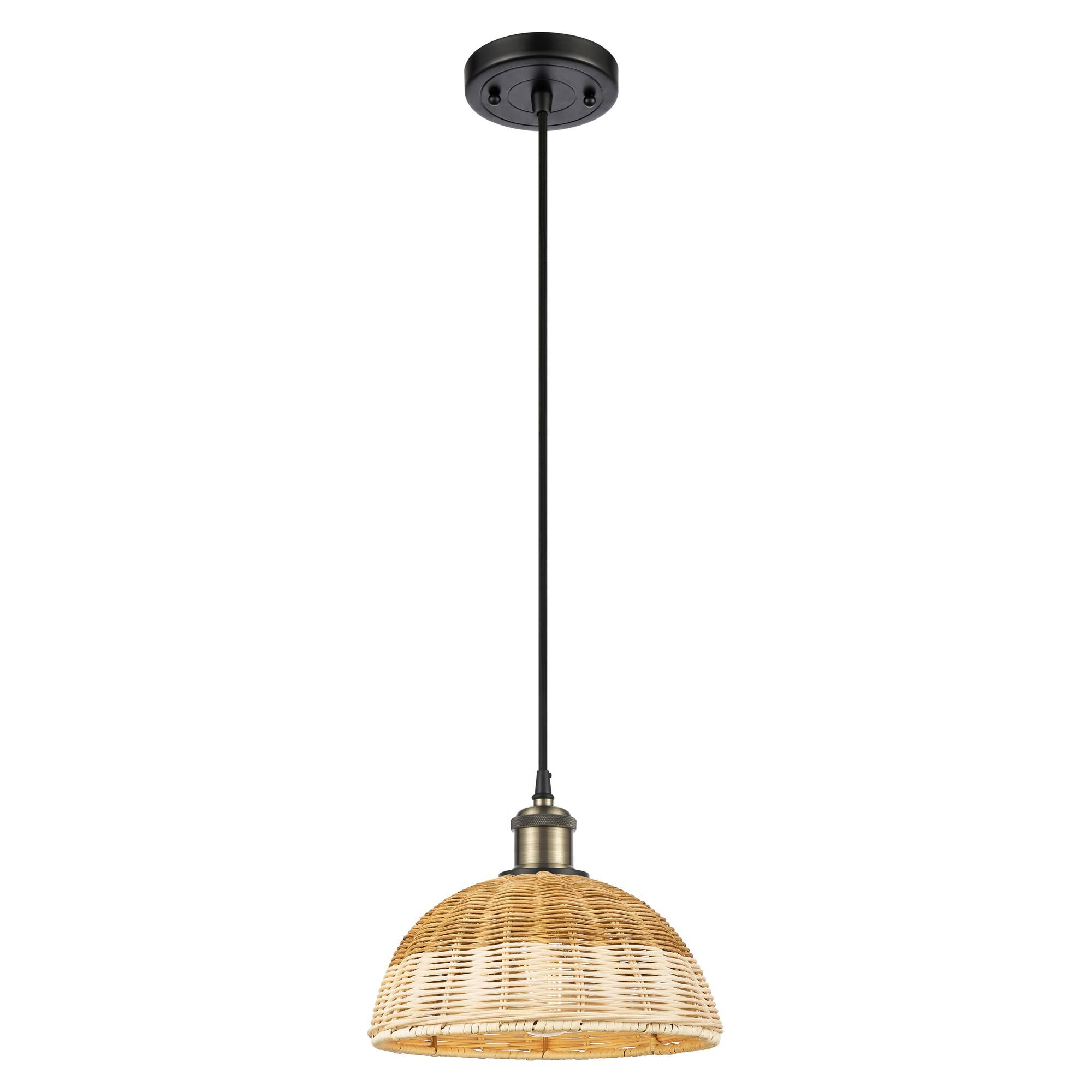 Shown in Black Antique Brass finish and Natural shade