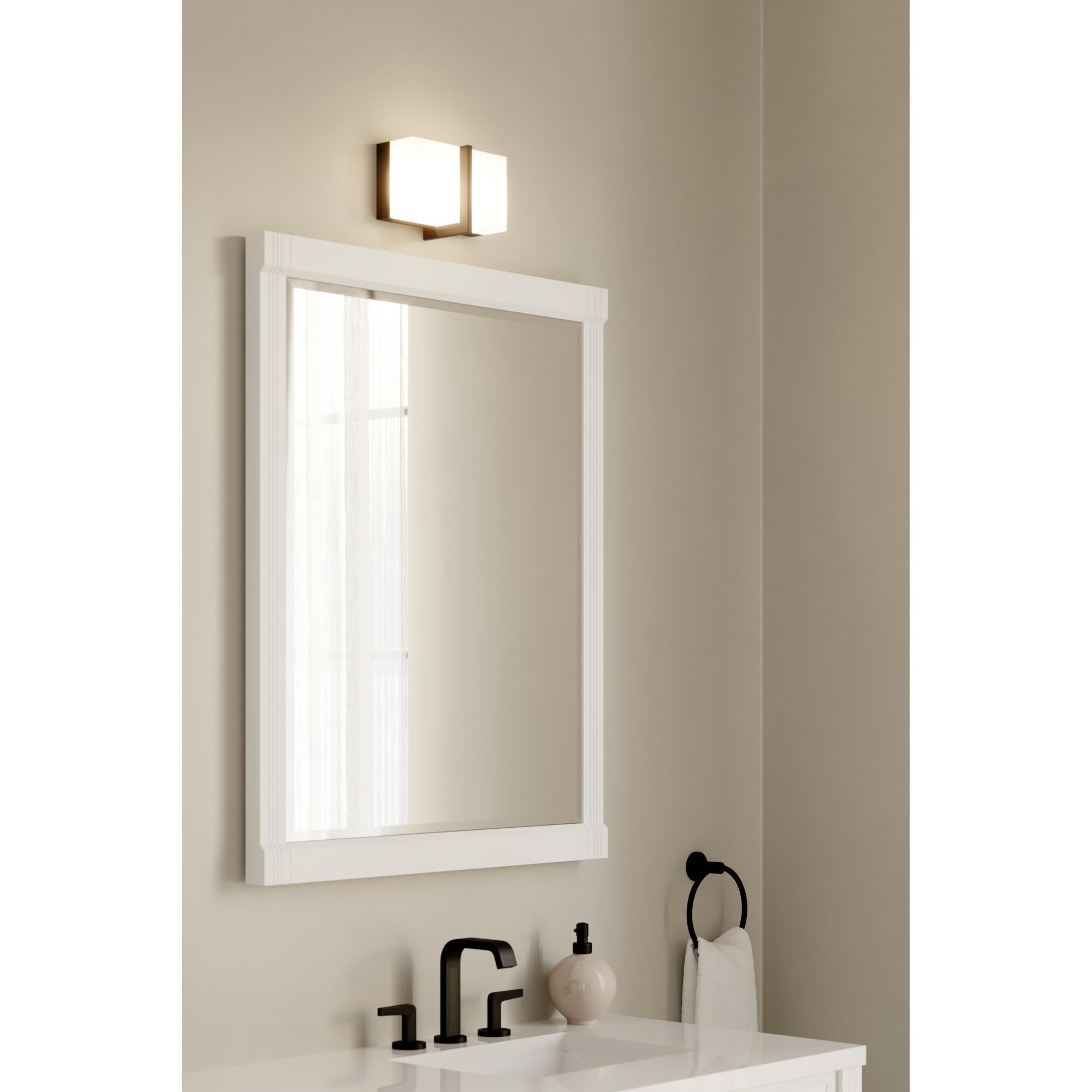 Shown in Dark Matte Black finish and White glass