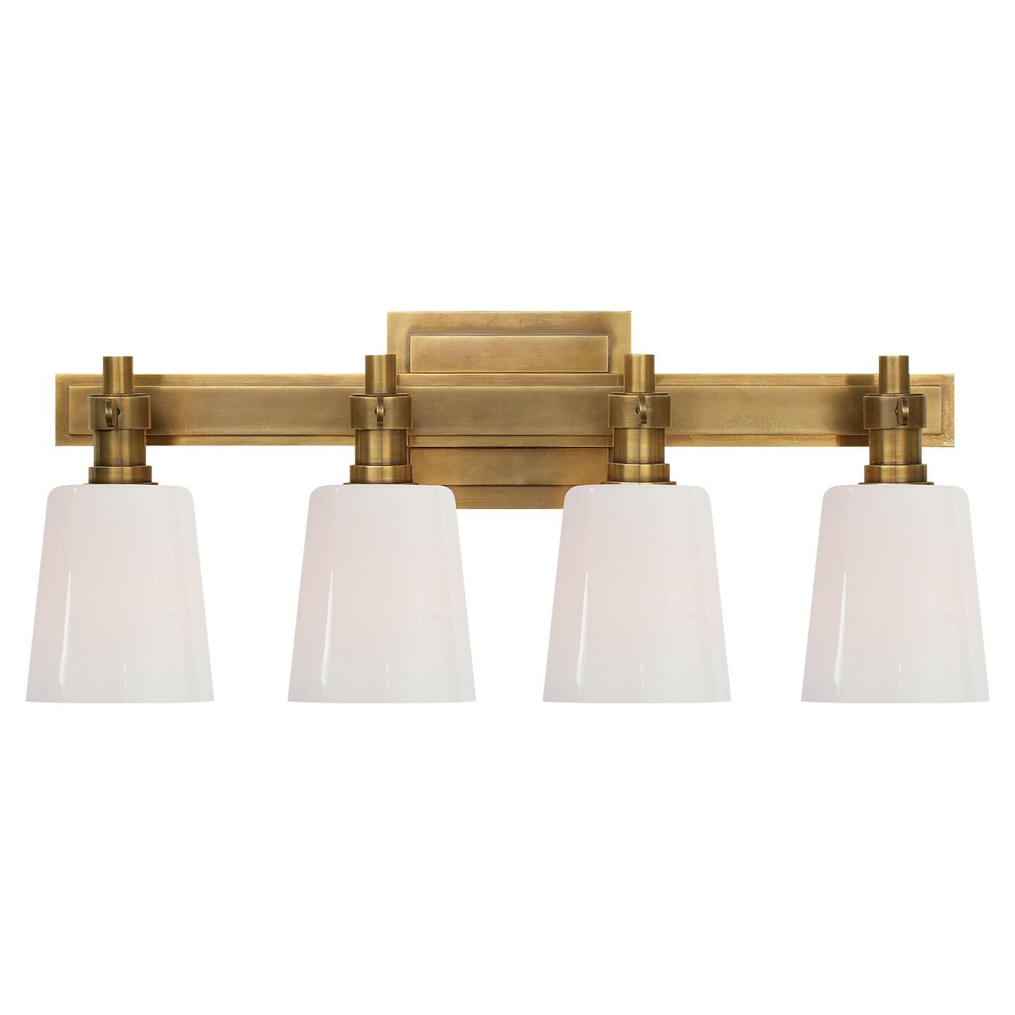 Shown in Hand-Rubbed Antique Brass finish and White glass and White Glass shade