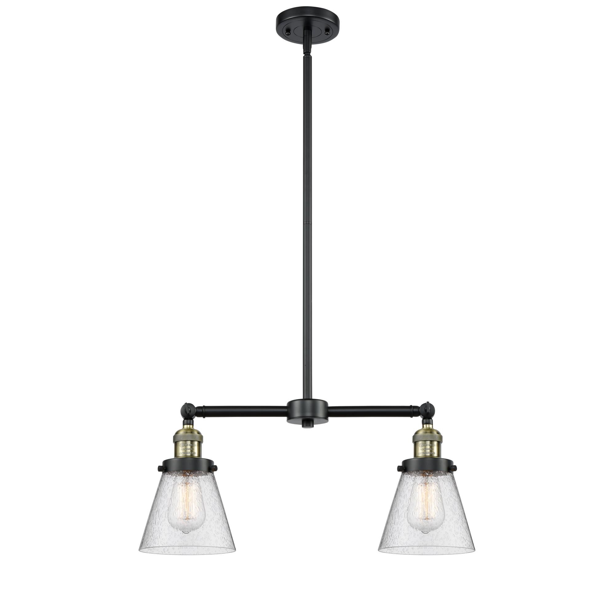 Shown in Black Antique Brass finish and Seedy glass