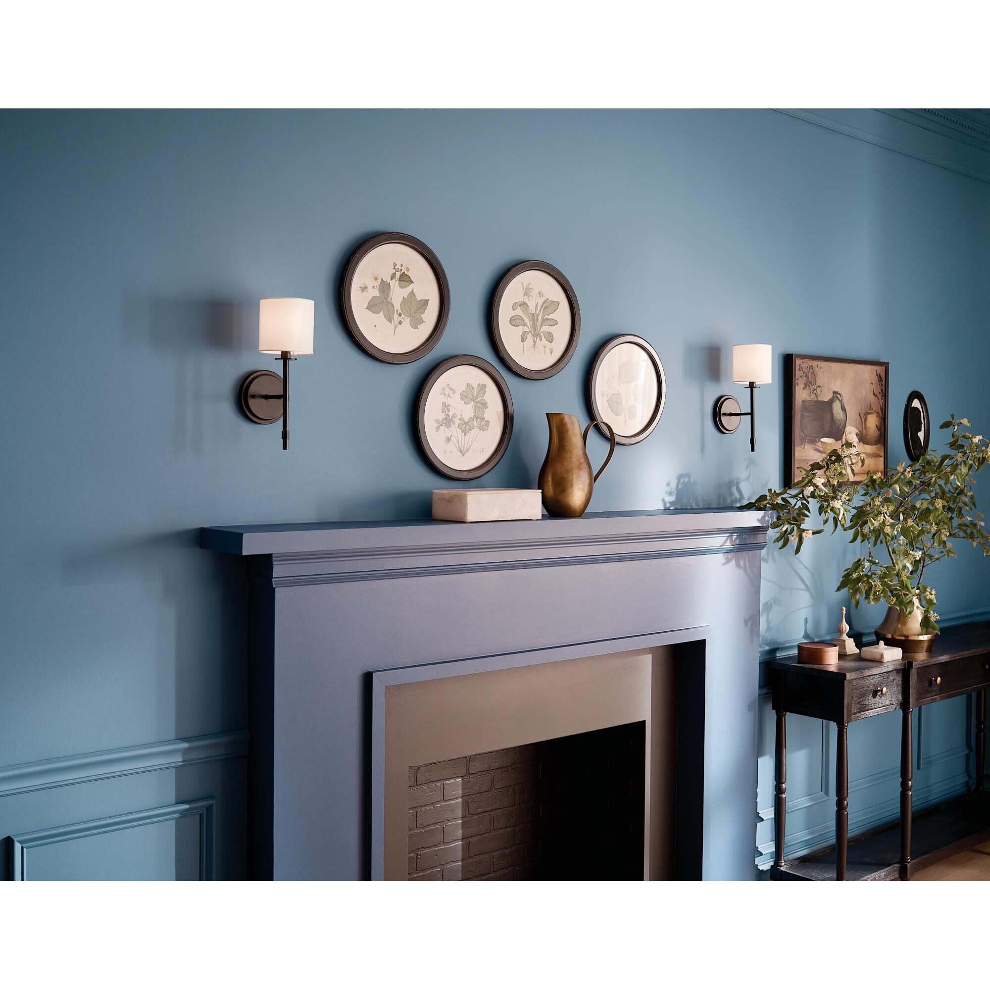 Shown in Black finish and Fabric and Drum shade