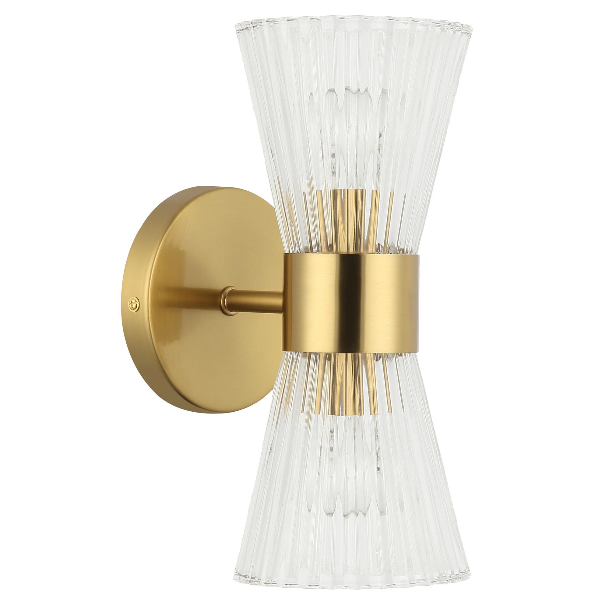 Shown in Aged Brass finish and Clear glass