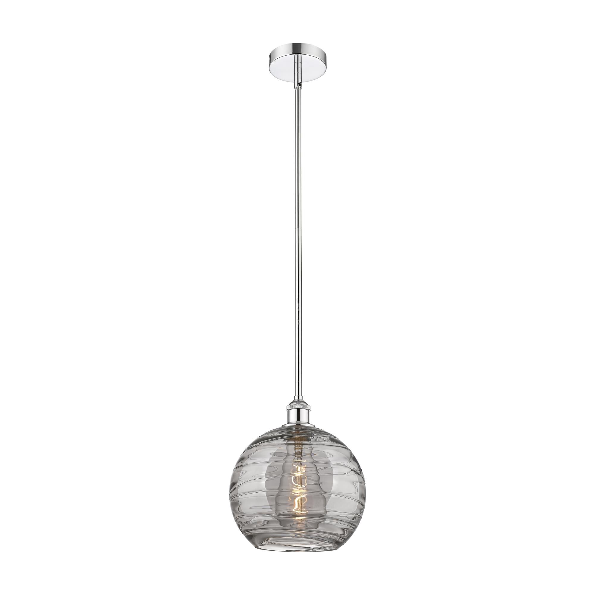 Shown in Polished Chrome finish and Light Smoke Deco Swirl glass