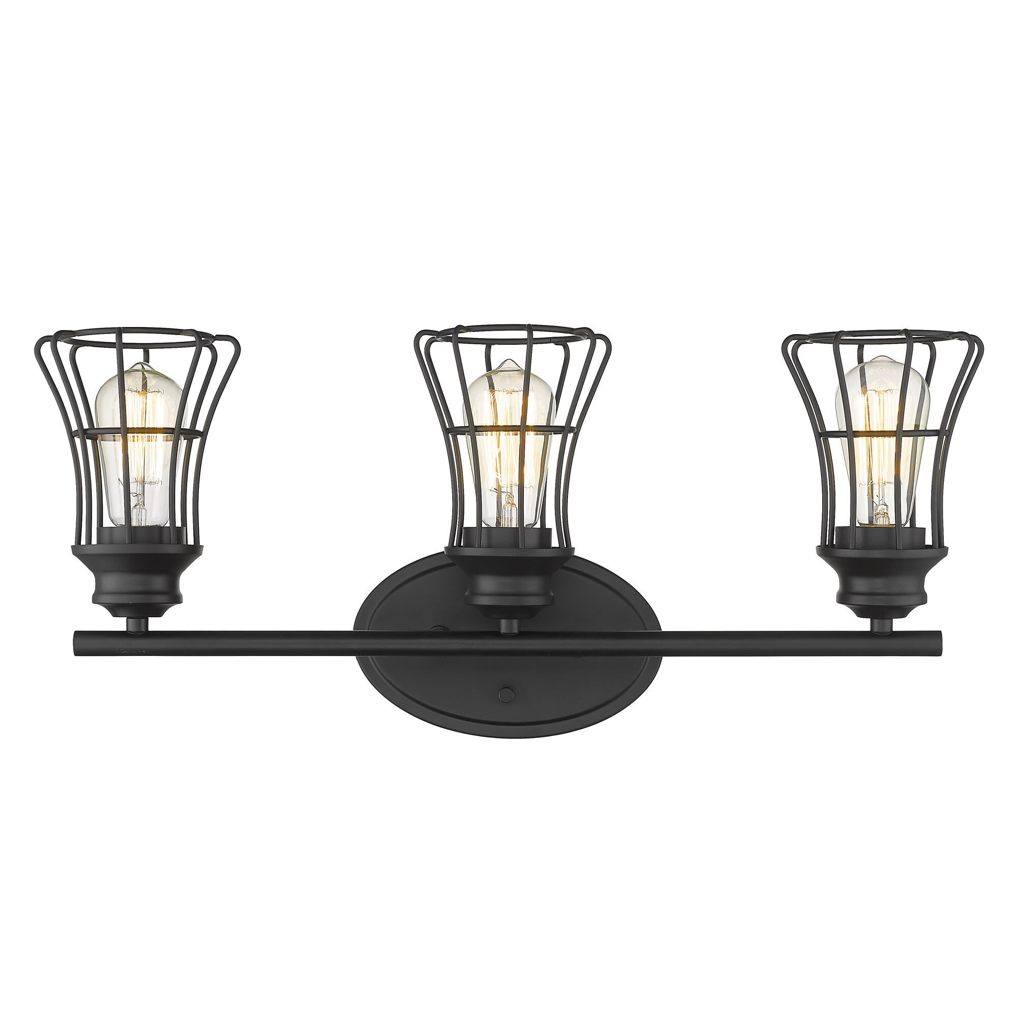 Shown in Matte Black finish and Matte Black glass and Matte Black, Geometric Metal Cage s shade