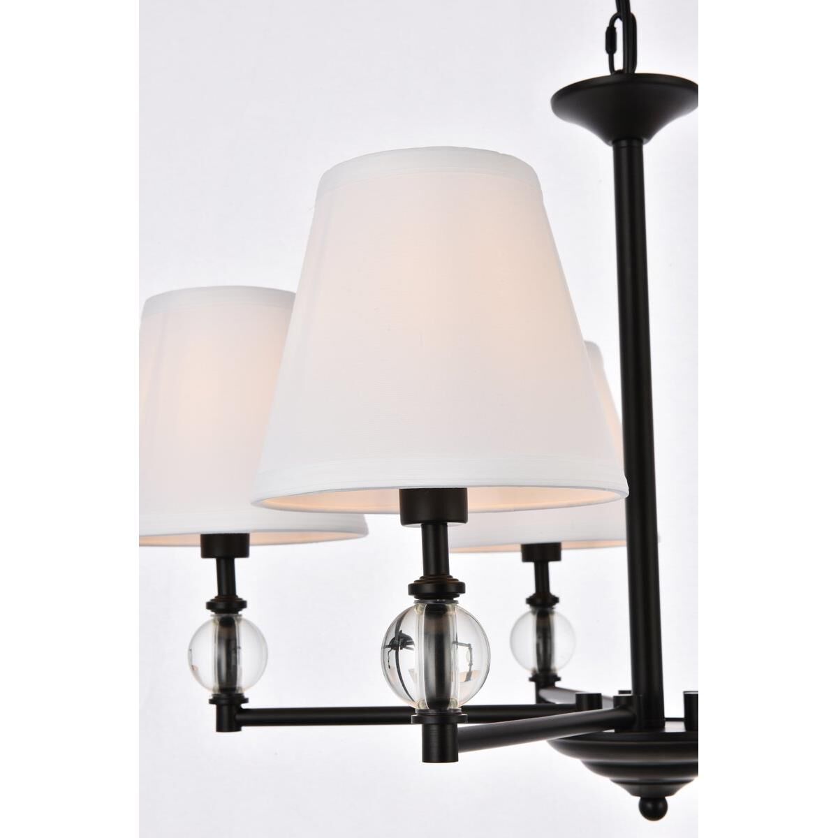 Shown in Black finish and Royal Cut Clear crystal and White Fabric shade