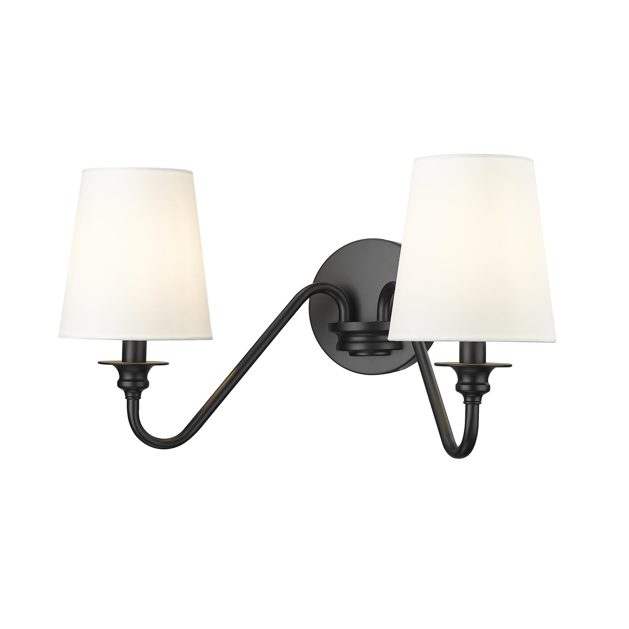 Shown in Matte Black finish and White glass and White shade