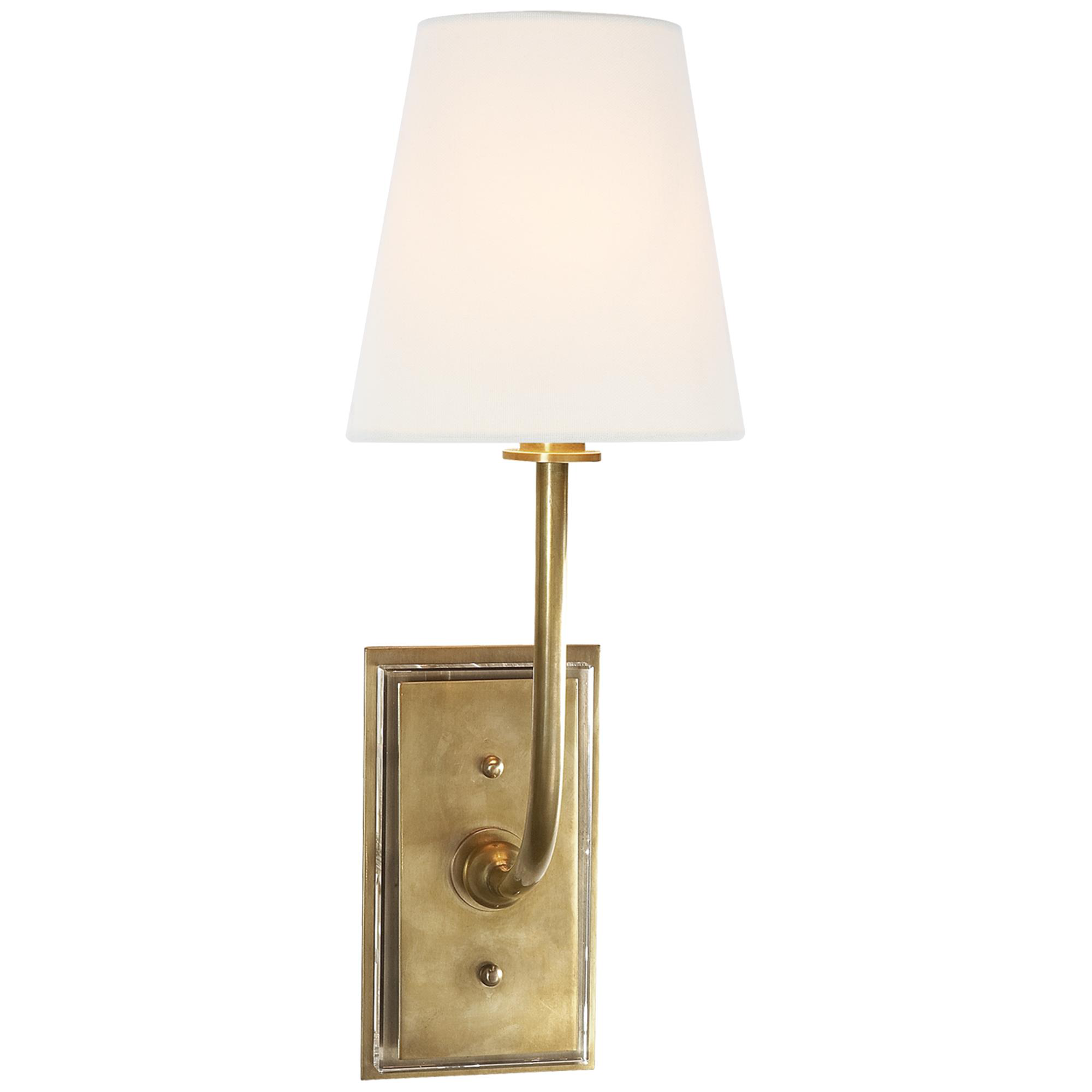Shown in Hand-Rubbed Antique Brass finish and No Glass glass and Linen shade