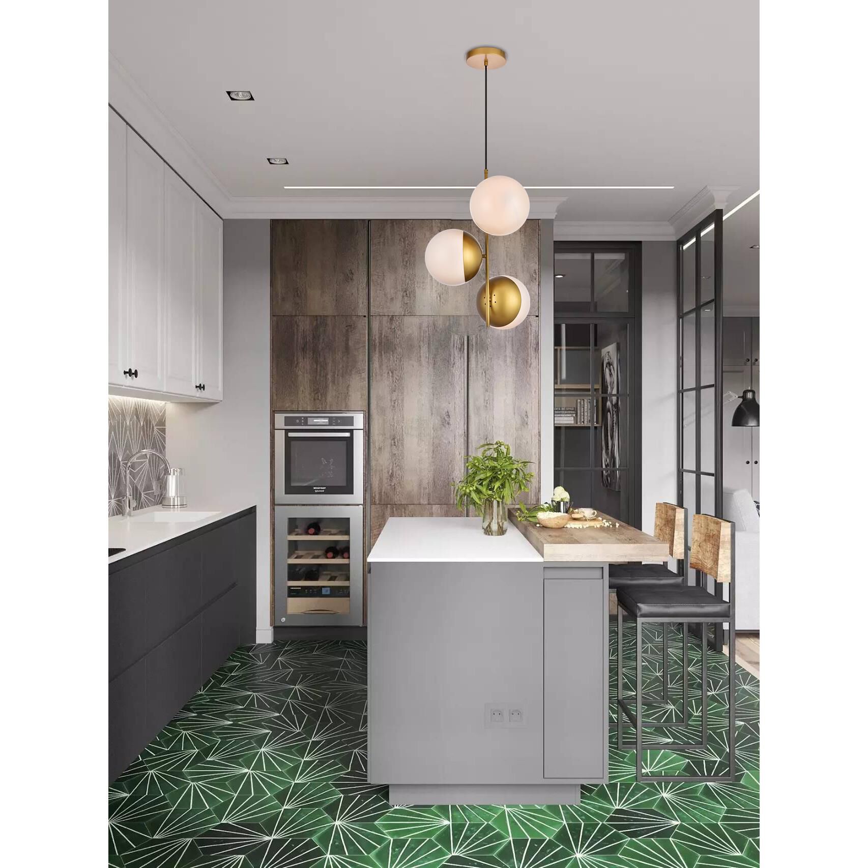 Shown in Brass finish and Frosted White  glass