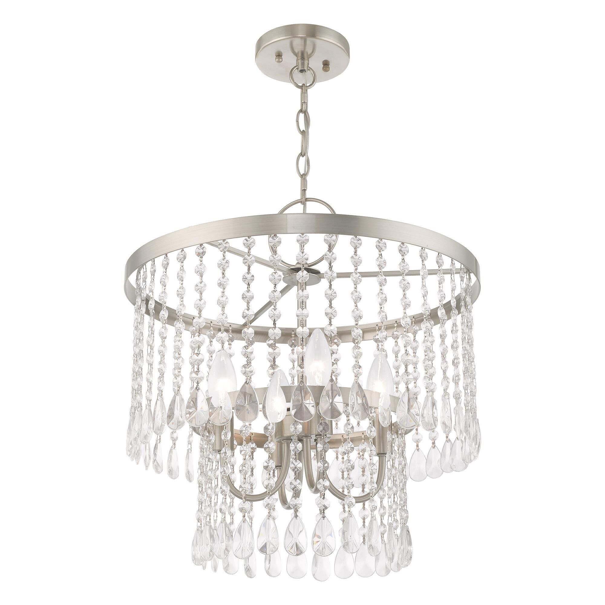 Shown in Brushed Nickel finish and Clear Crystals glass