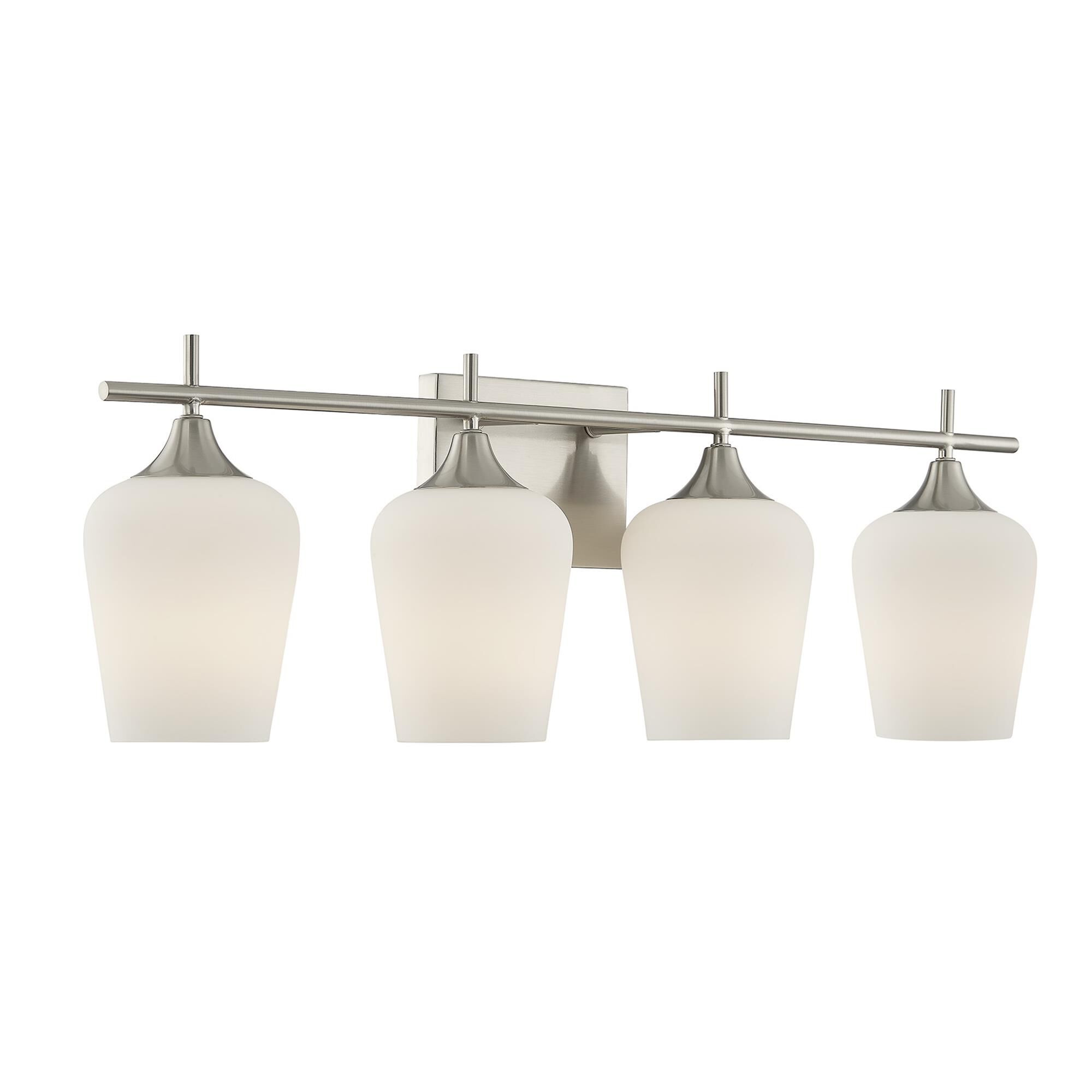 Shown in Satin Nickel finish and White Opal glass