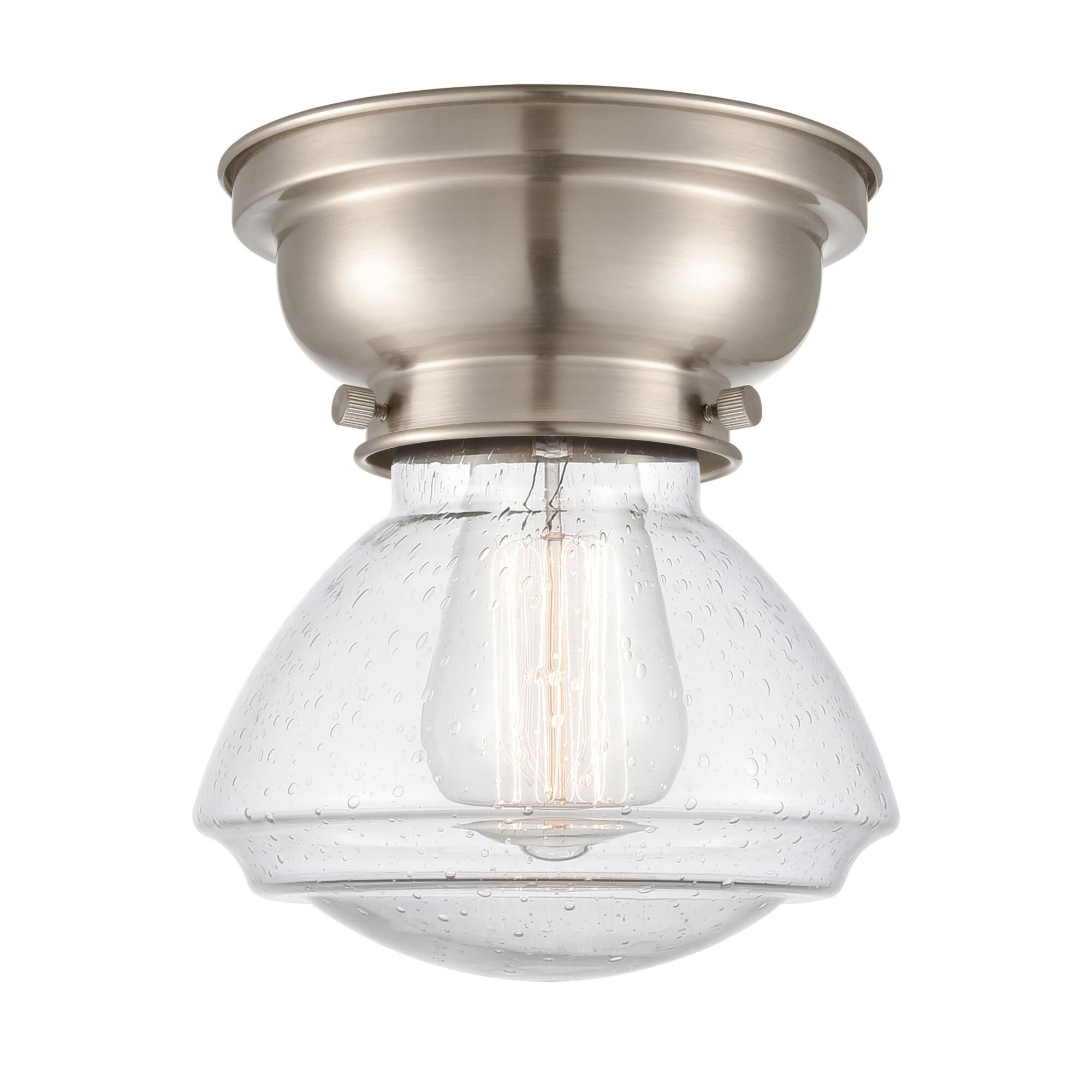 Shown in Brushed Satin Nickel finish and Bell glass and Glass shade