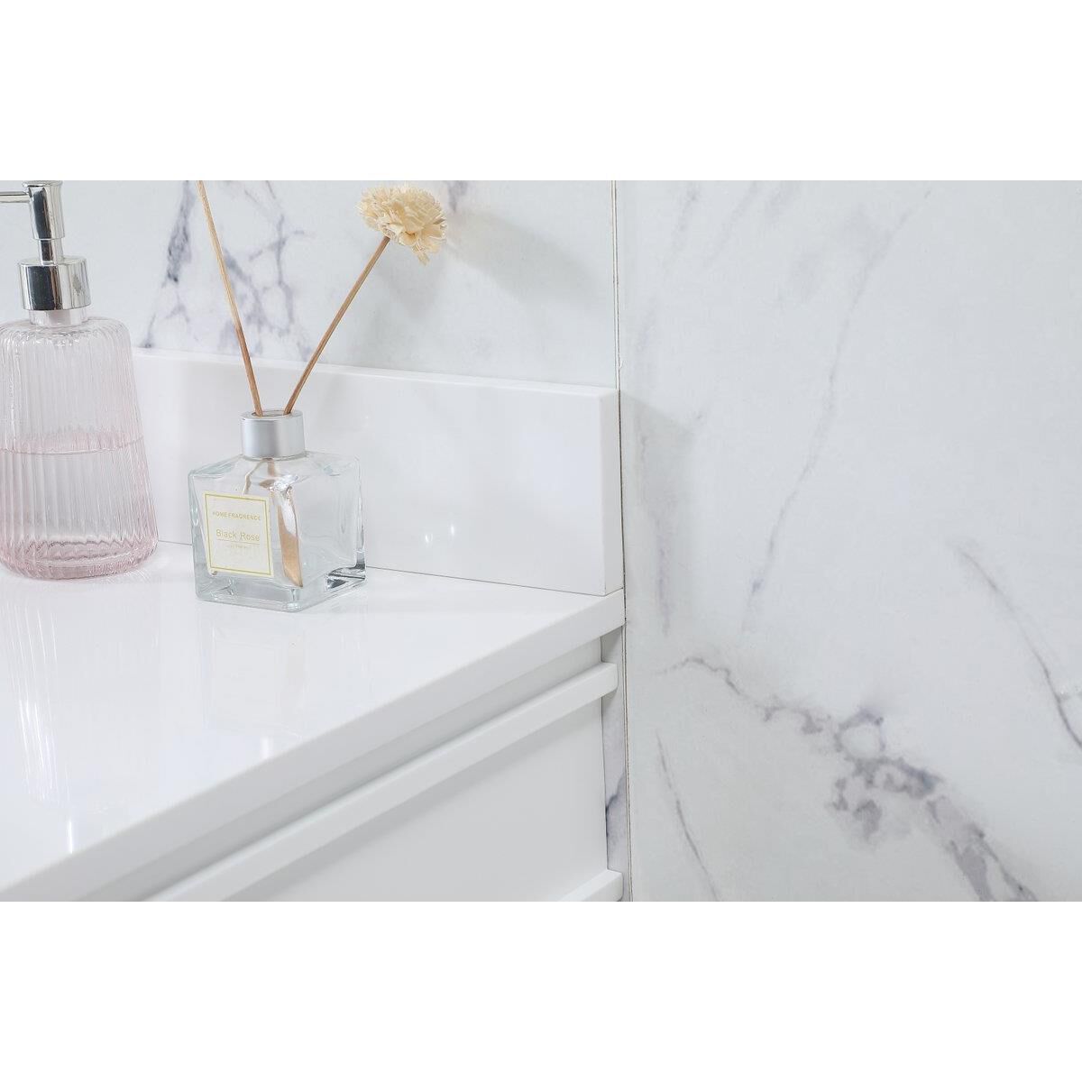 Shown in White finish and Backsplash accent