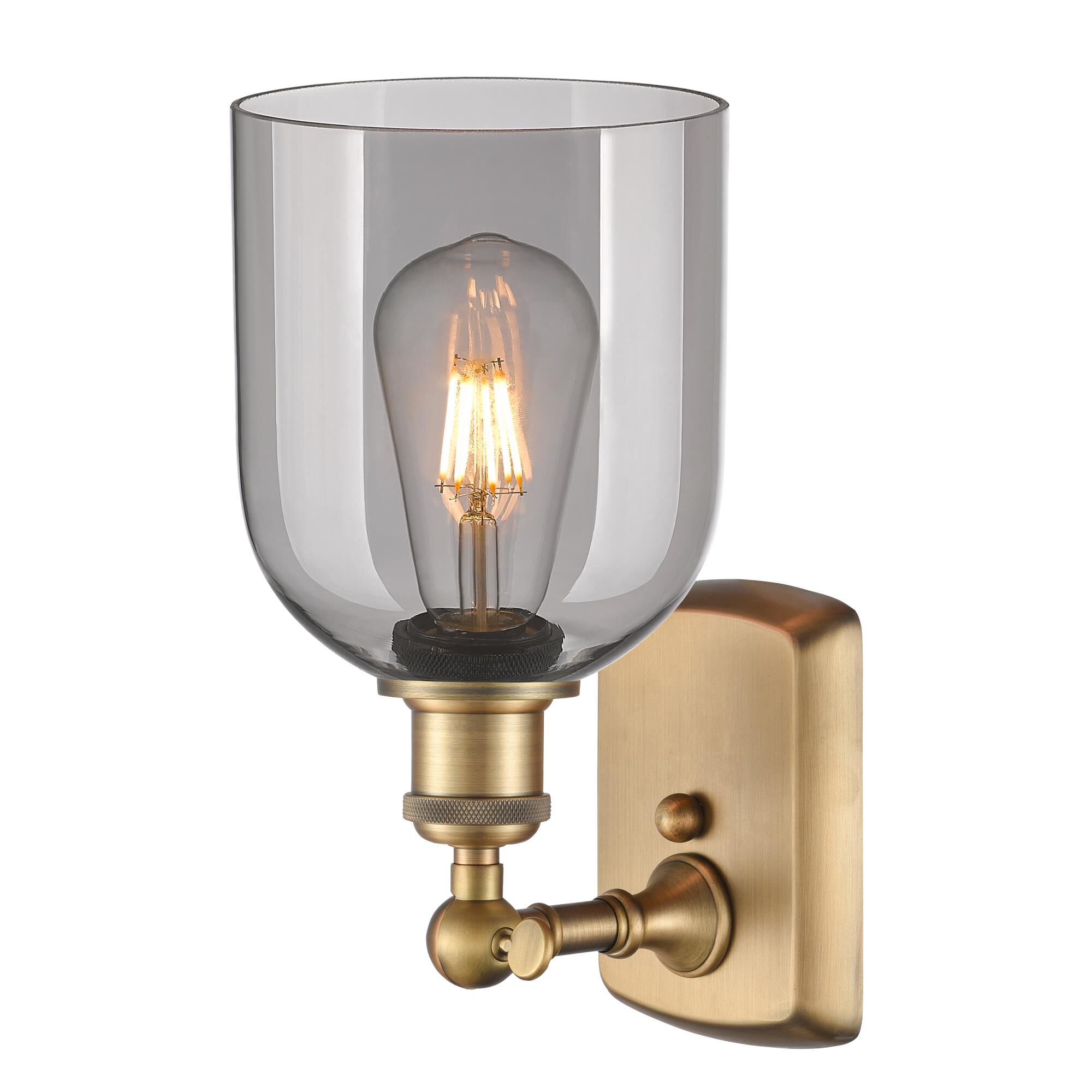 Shown in Brushed Brass finish and Light Smoke glass