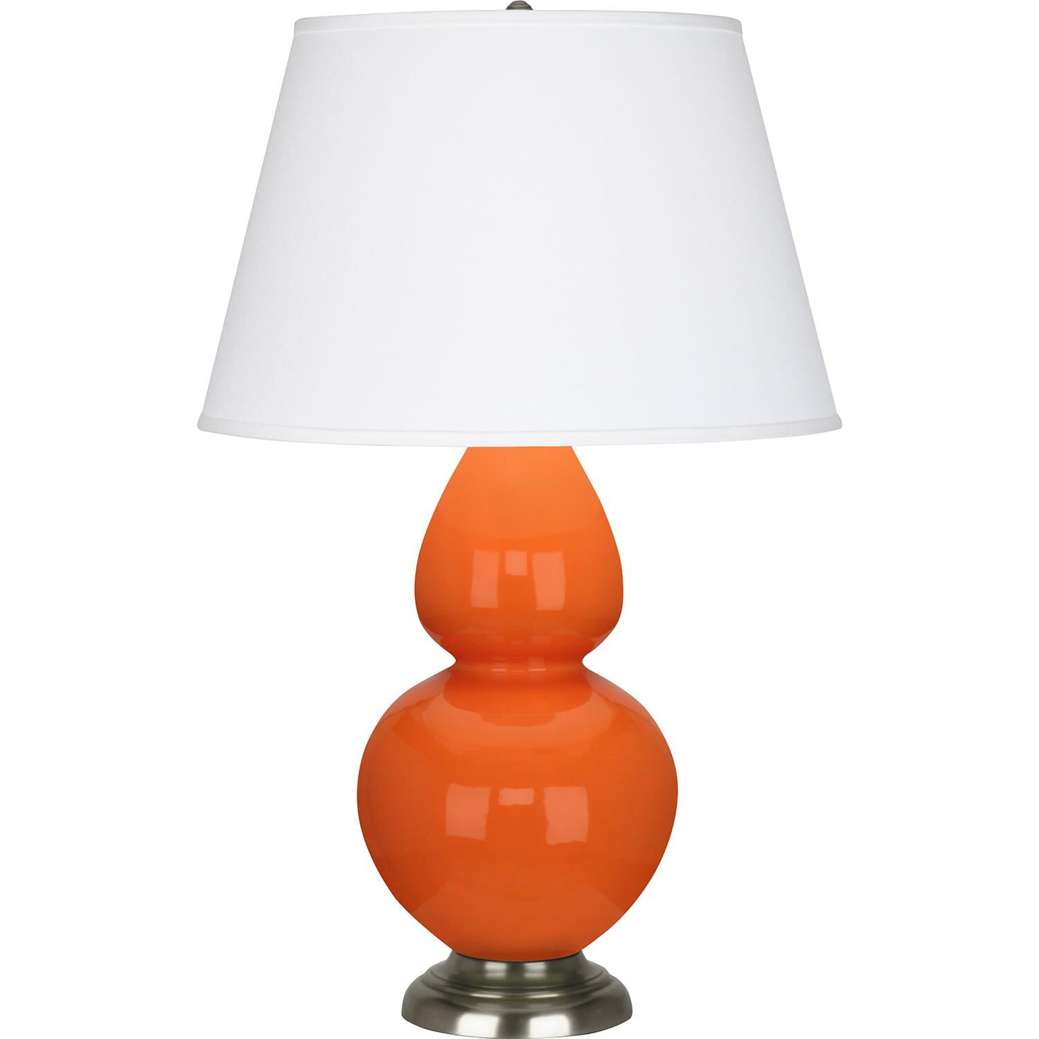 Shown in Pumpkin Glazed Ceramic With Antique Silver ed Accents finish and Pearl Dupioni Fabric shade