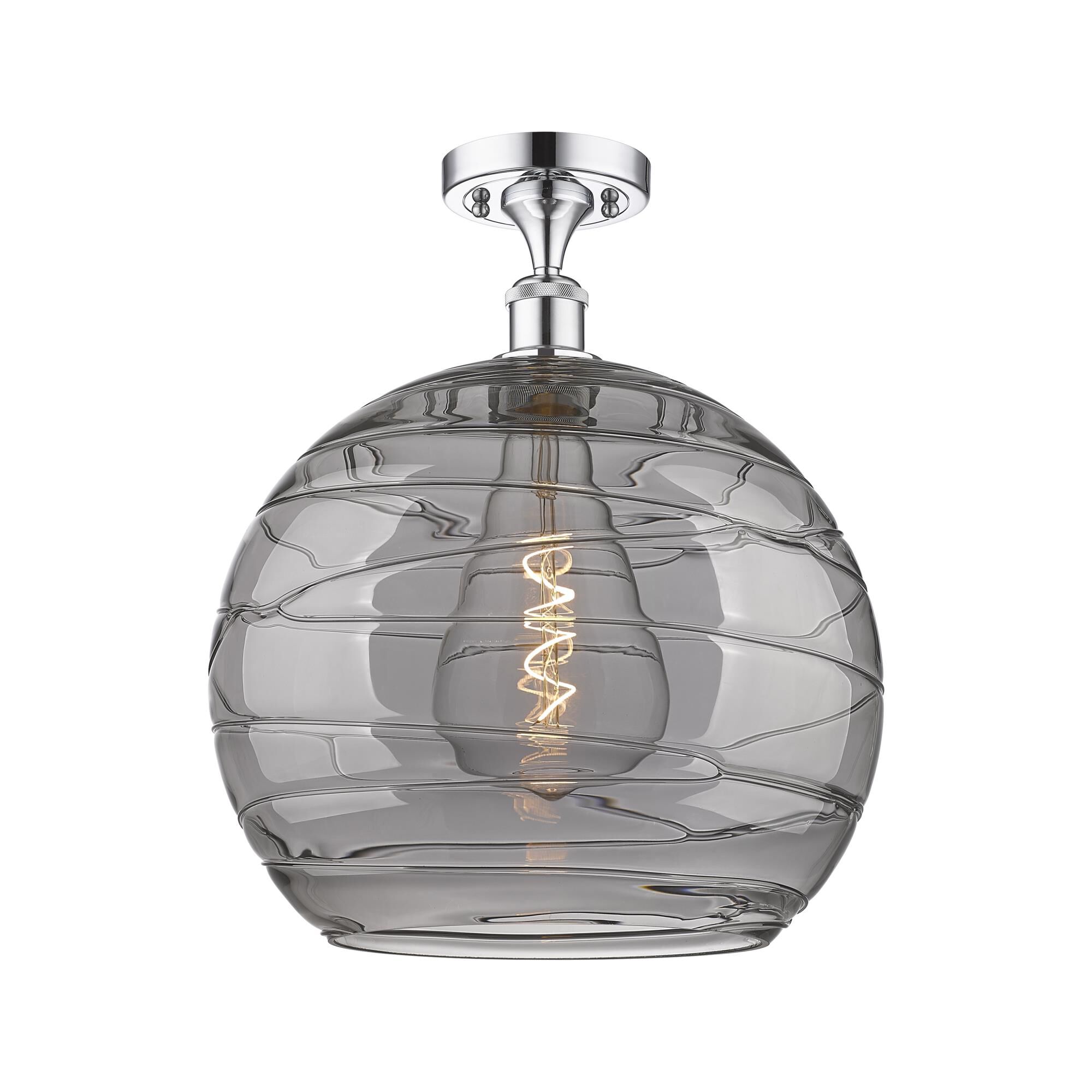 Shown in Polished Chrome finish and Light Smoke Deco Swirl glass