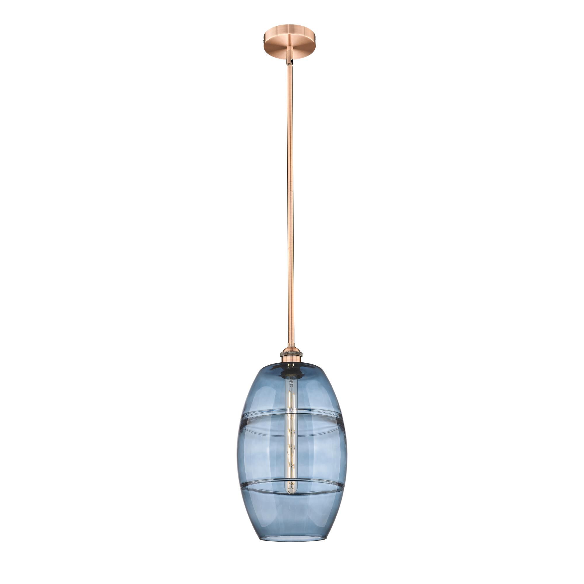 Shown in Antique Copper finish and Princess Blue glass