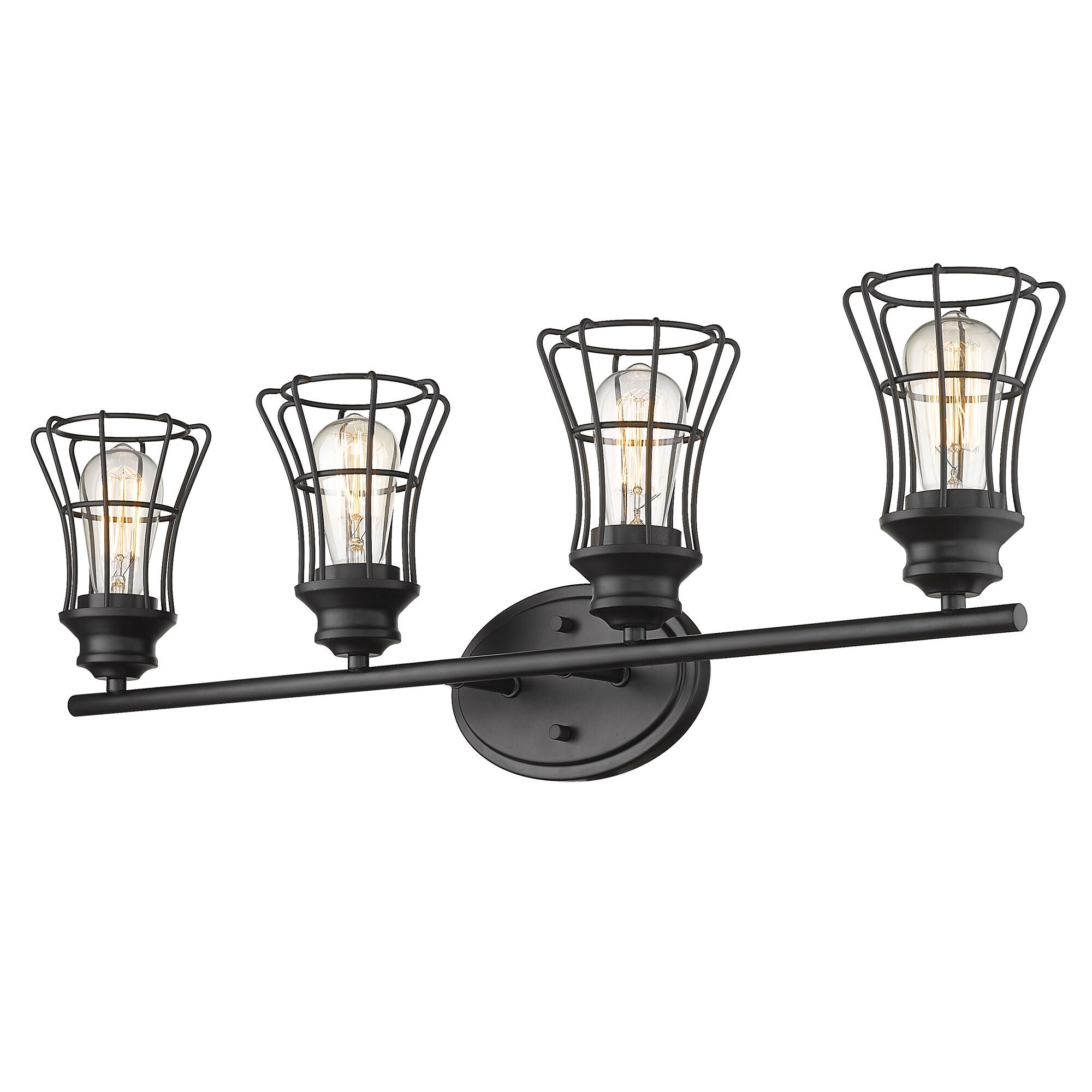 Shown in Matte Black finish and Matte Black glass and Matte Black, Geometric Metal Cage s shade