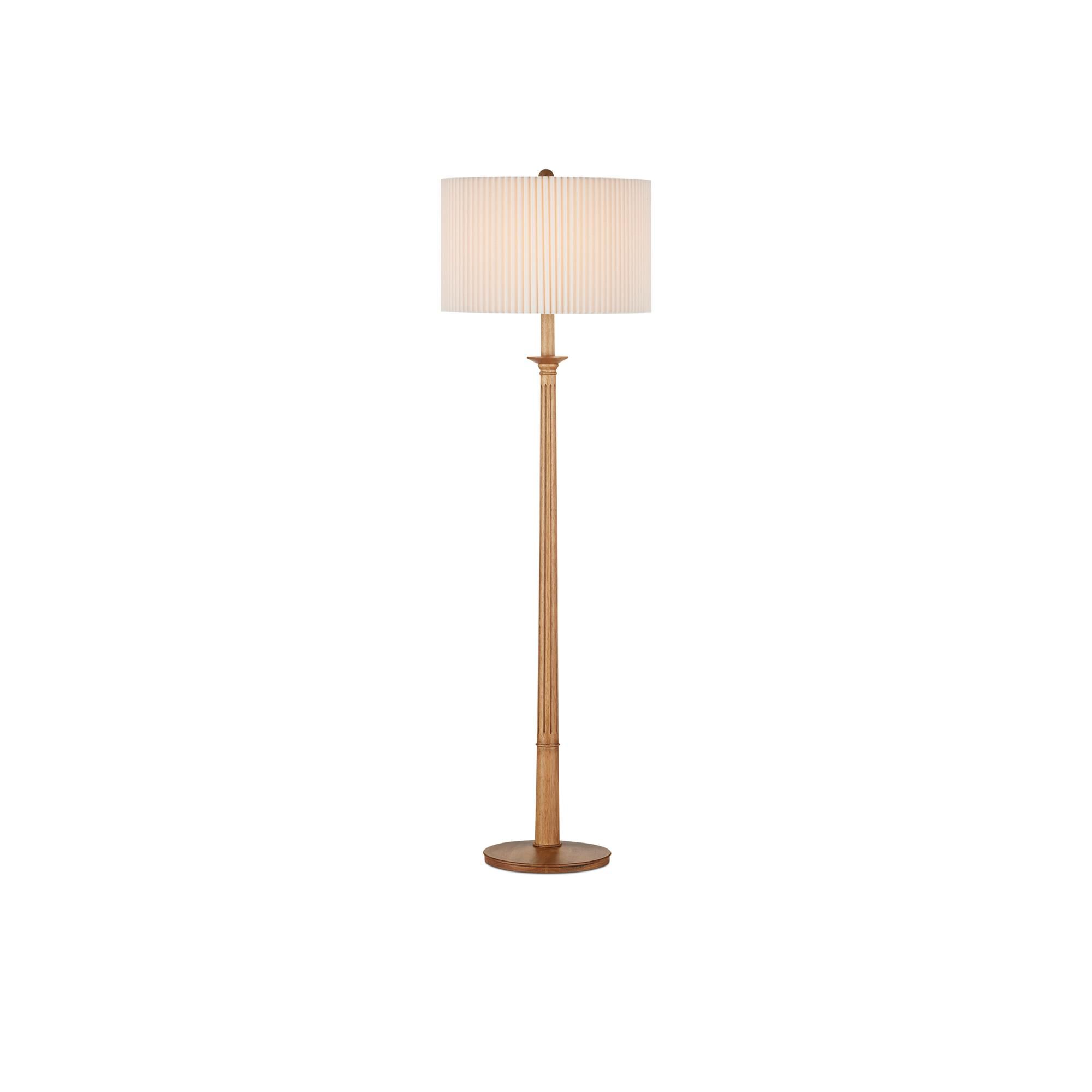 Shown in Natural finish and Bone Linen with Knife Pleated shade