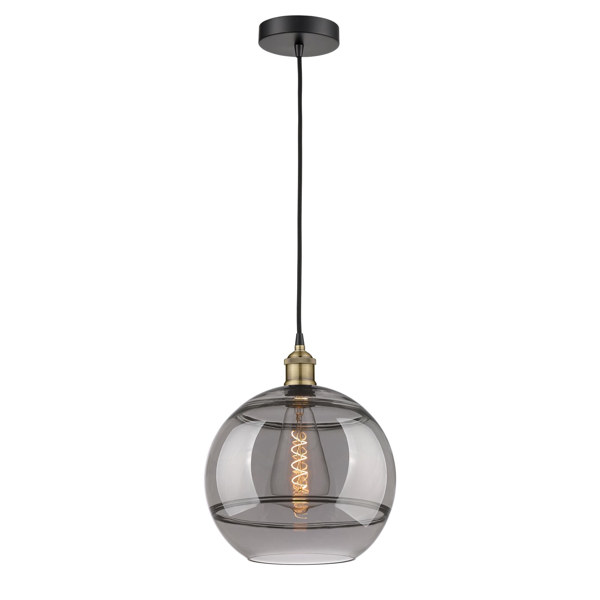 Shown in Black Antique Brass finish and Light Smoke glass