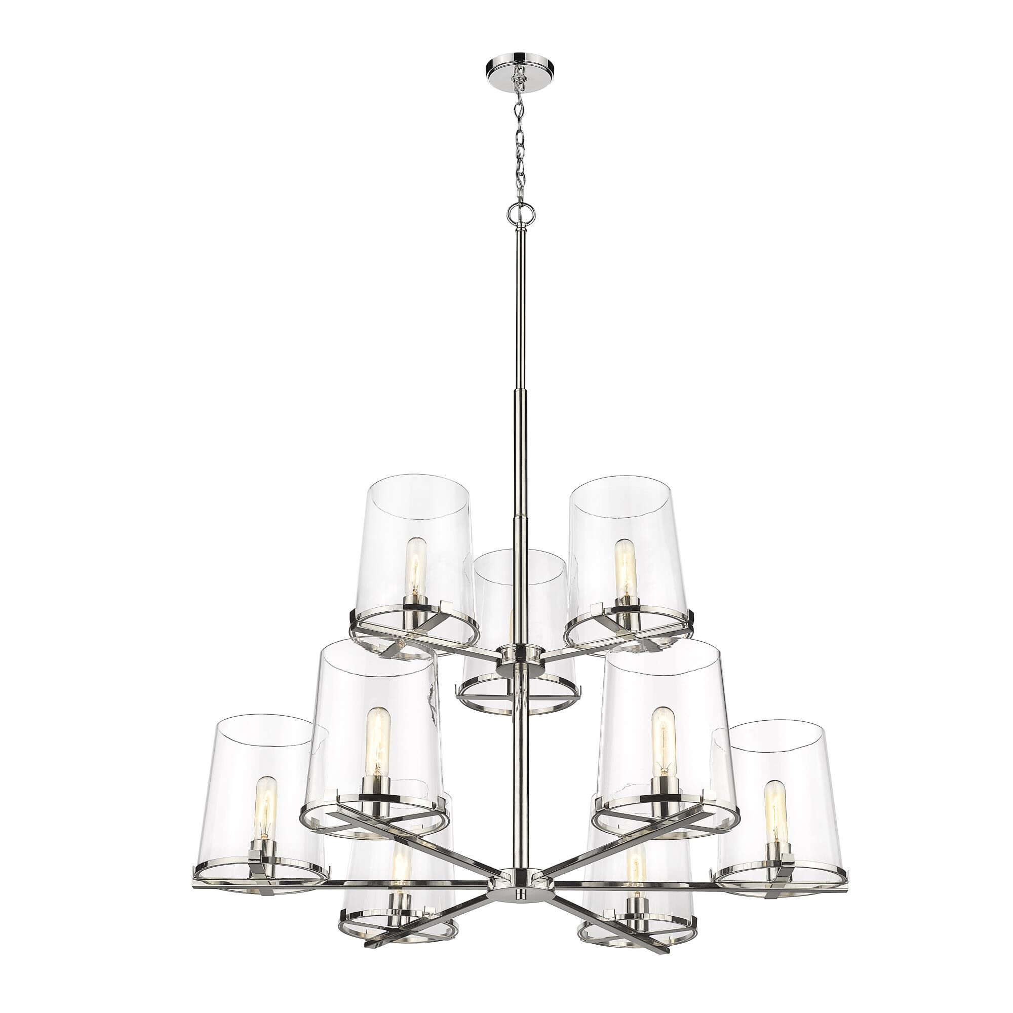 Shown in Polished Nickel finish and Glass shade