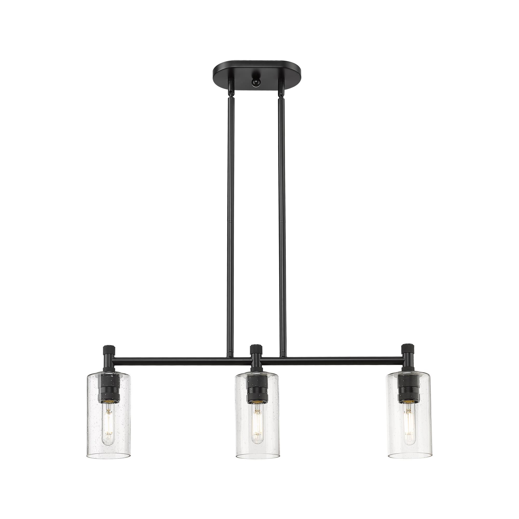 Shown in Matte Black finish and Seedy glass and Seedy Glass shade