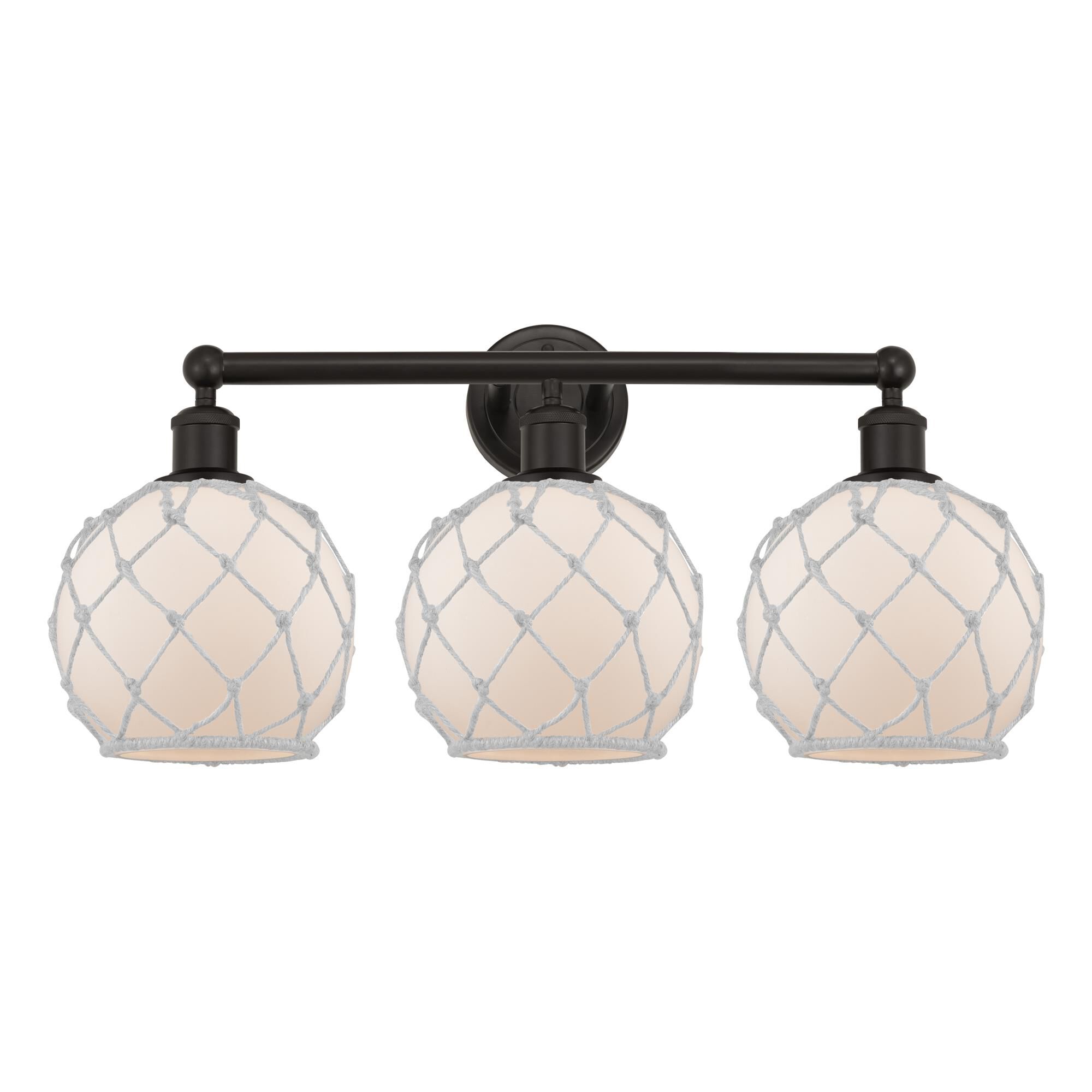 Shown in Oil Rubbed Bronze finish and White with White Rope glass