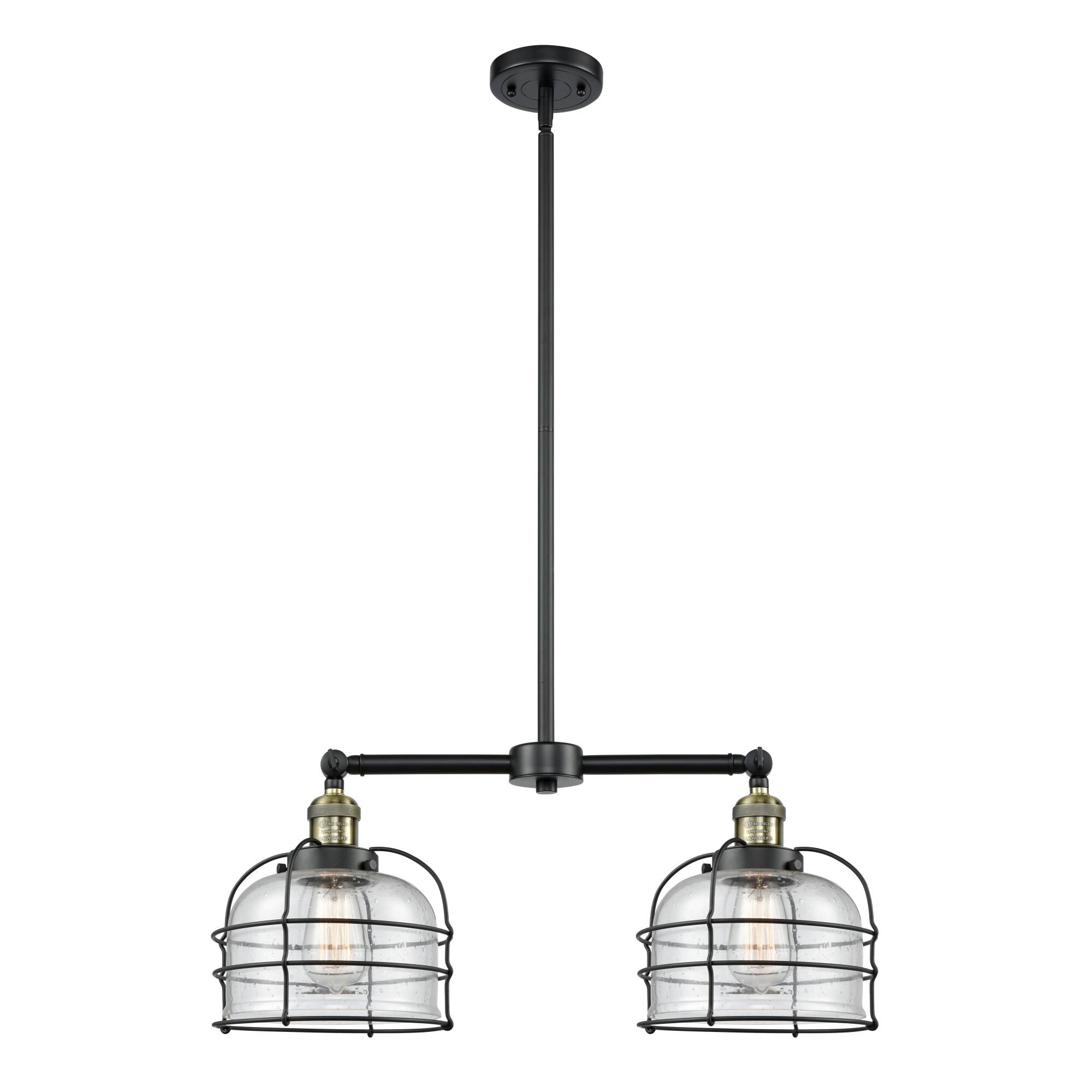 Shown in Black Antique Brass finish and Seedy glass
