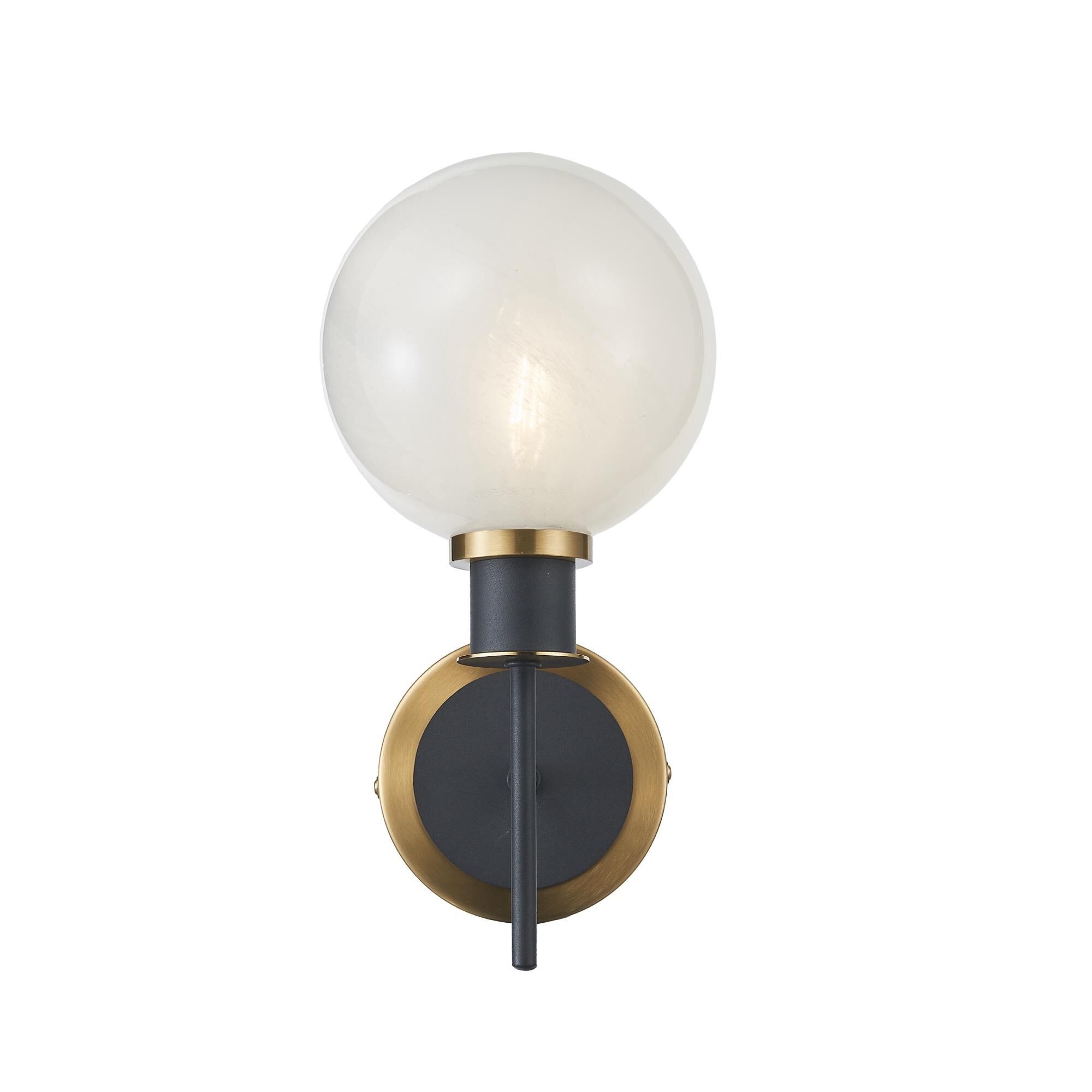 Shown in Black and Brushed Brass finish and Blizzard glass