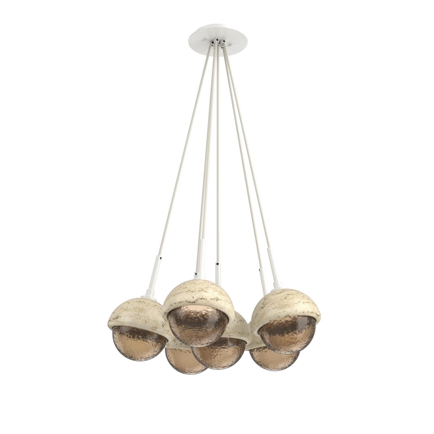 Shown in Salt White finish and Bronze glass and Travertine Stone accent