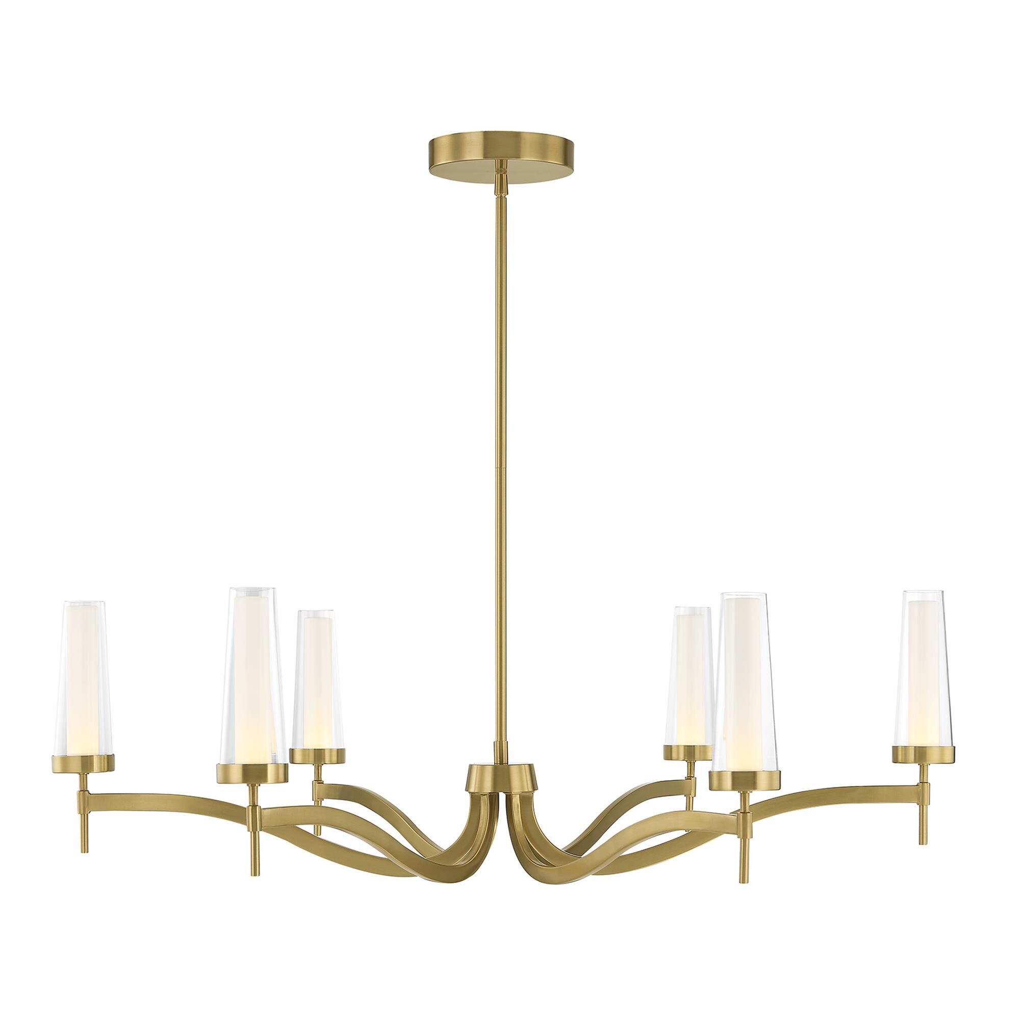 Shown in Warm Brass finish and Clear/Opal glass