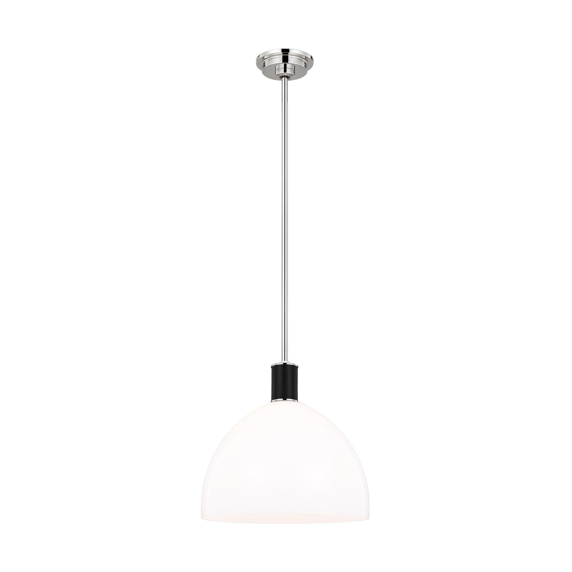 Shown in Polished Nickel finish and Milk White glass
