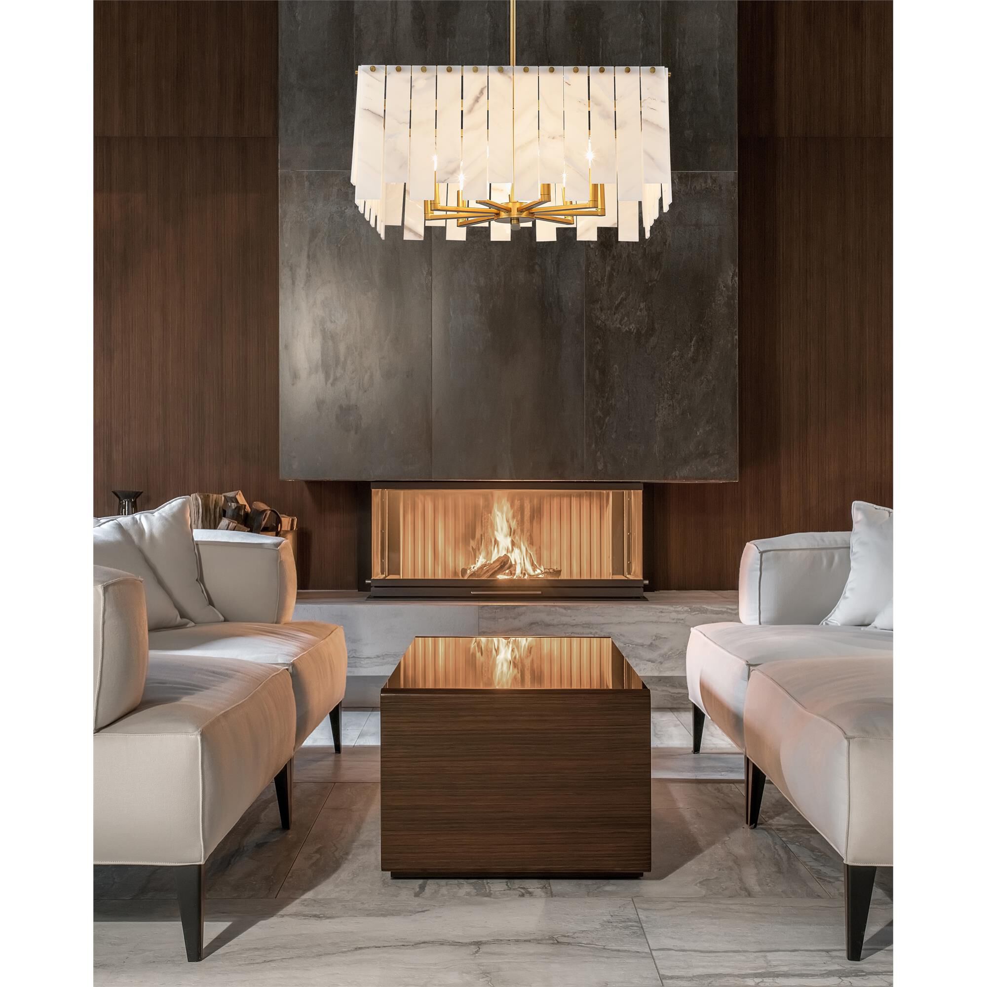 Shown in Rubbed Brass finish and Alabaster Resin shade