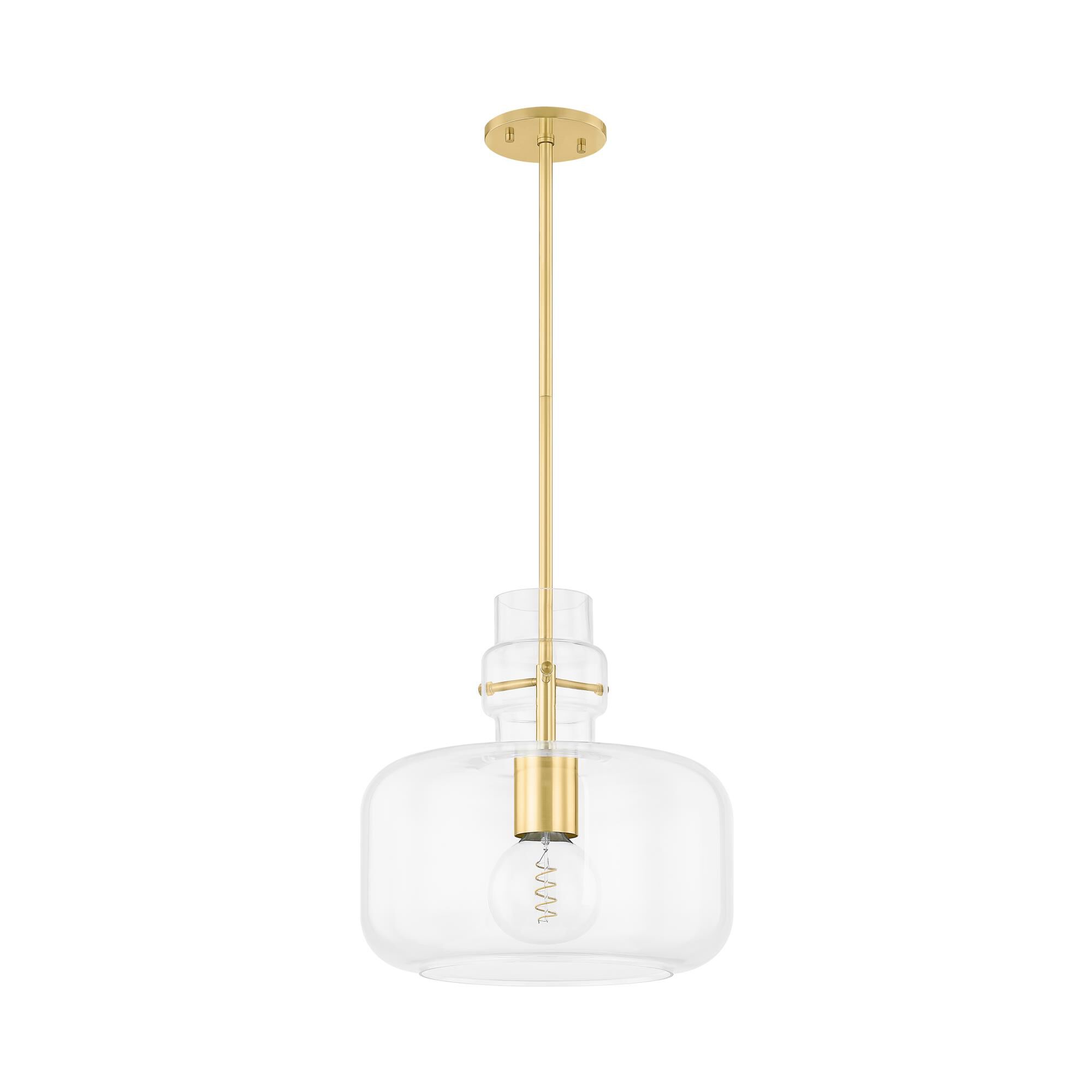 Shown in Aged Brass finish and Clear glass