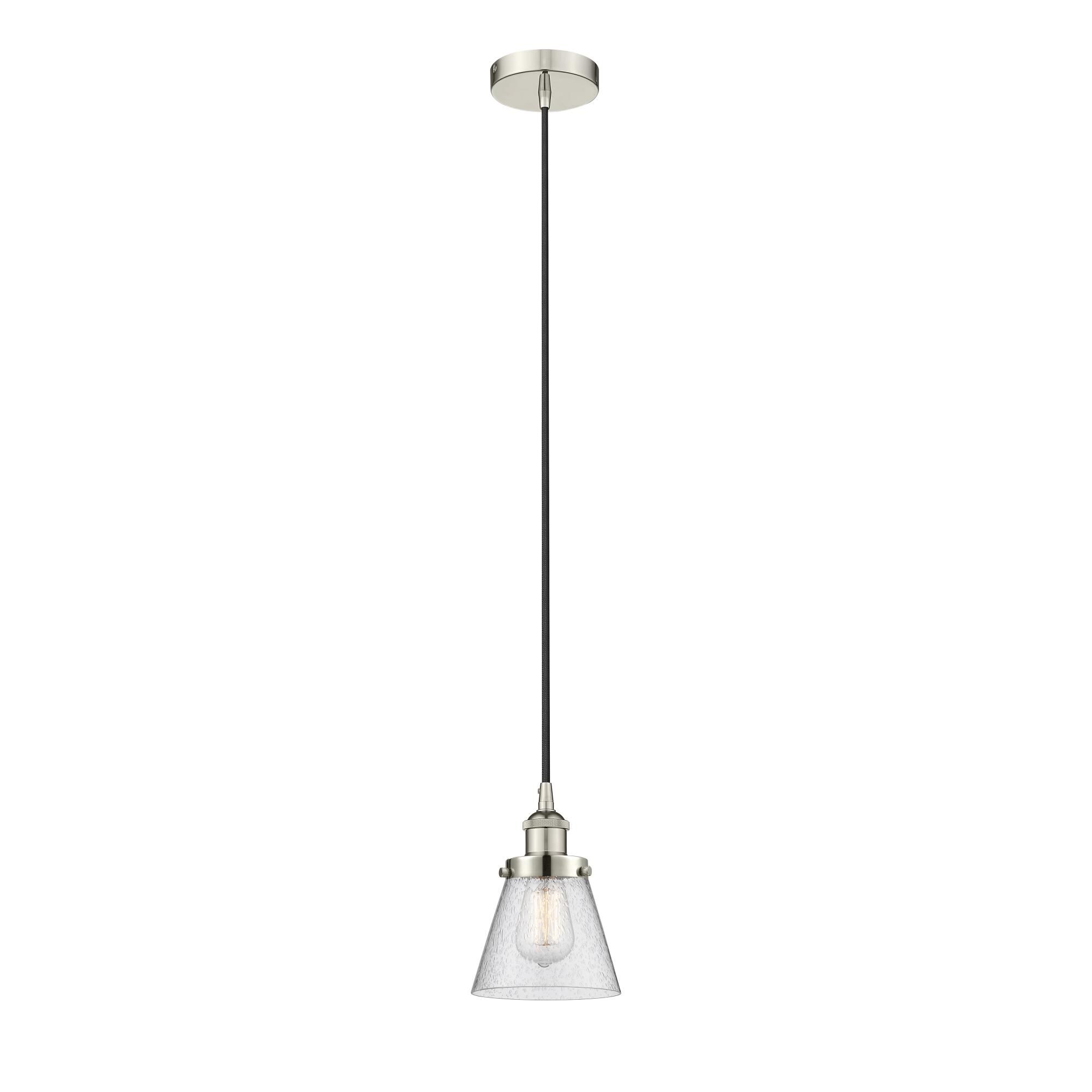 Shown in Polished Nickel finish and Seedy Small Cone glass