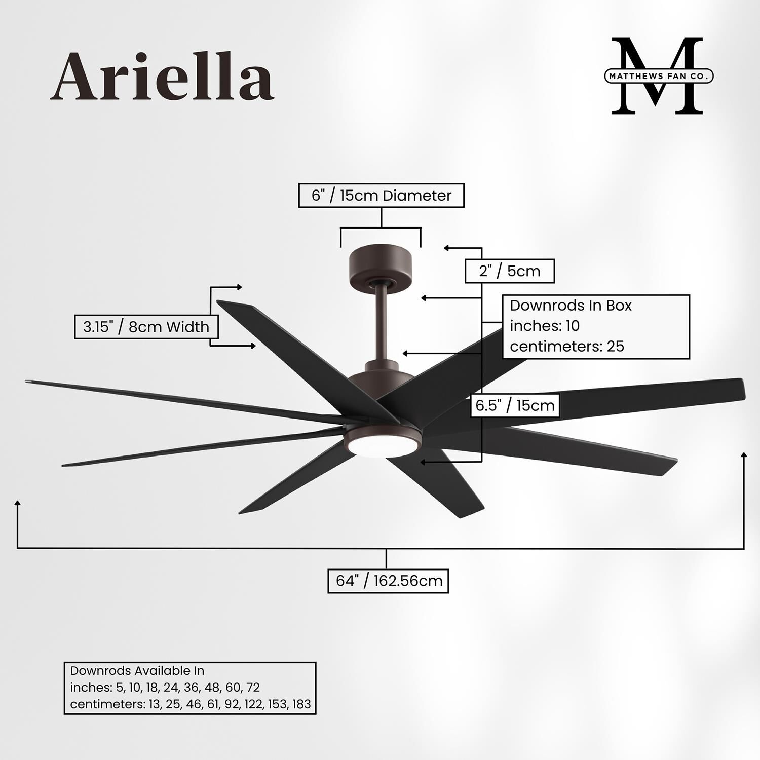 Ariella Outdoor Rated 64 Inch Ceiling Fan with Light Kit by Matthews Fan Company
