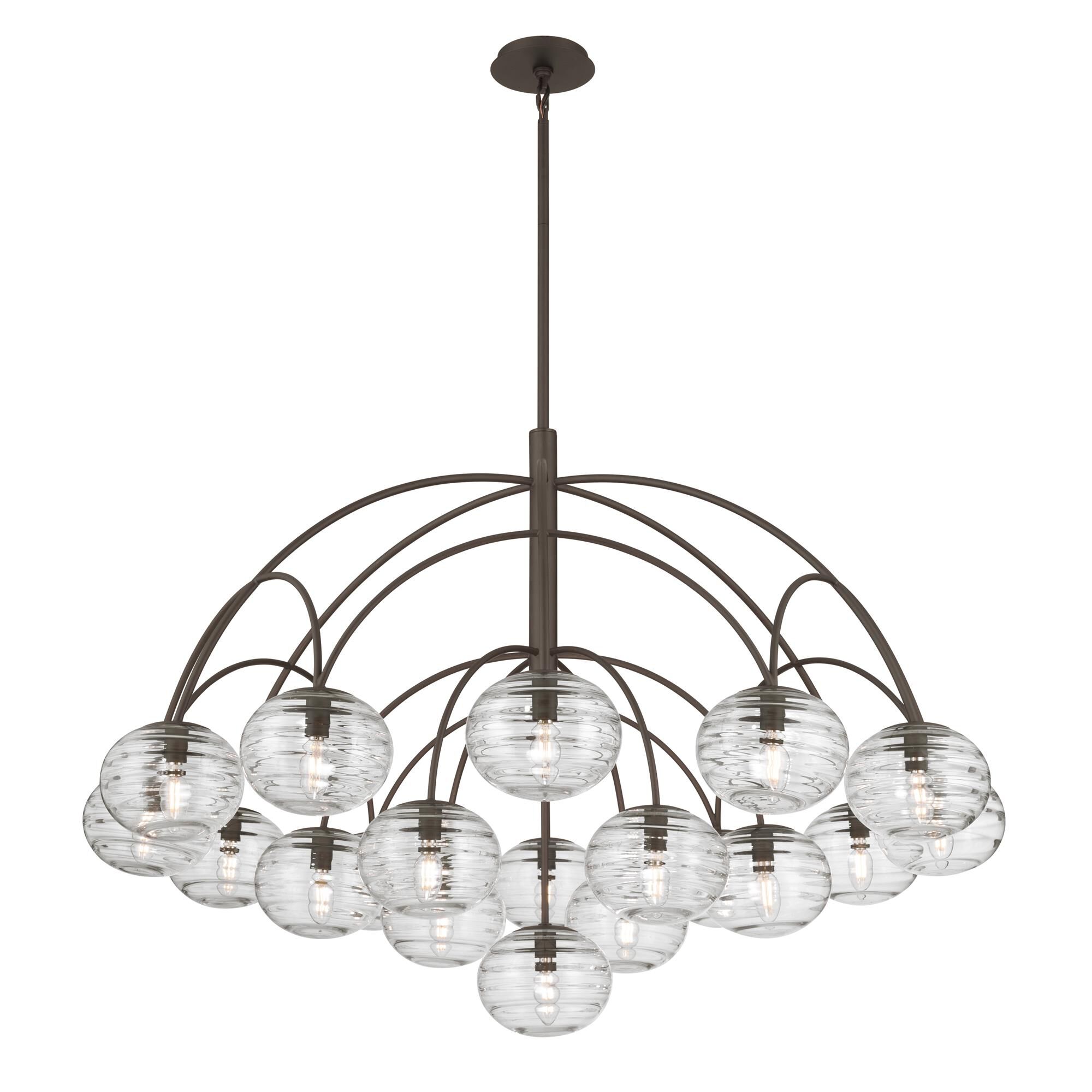 Shown in Dark Bronze finish and Clear Ribbed glass