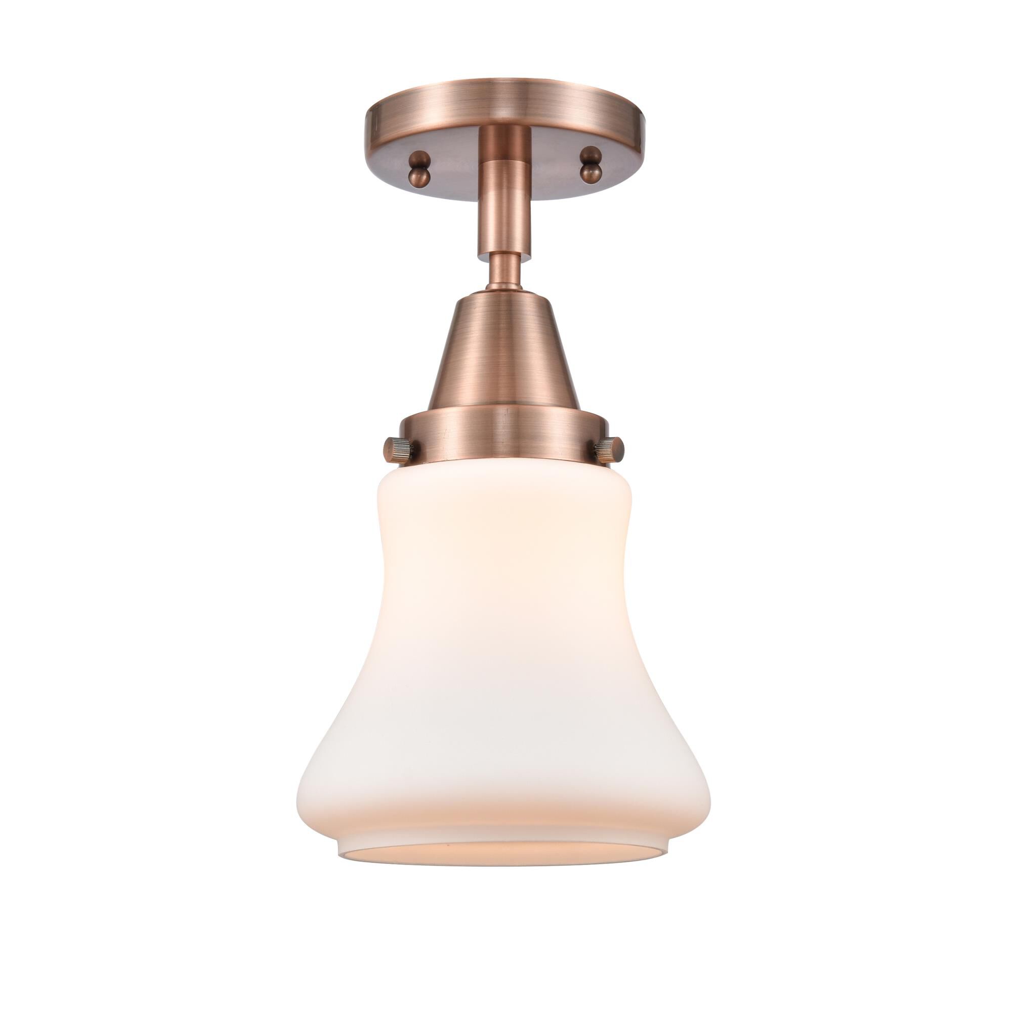 Shown in Antique Copper finish and Matte White Bellmont glass